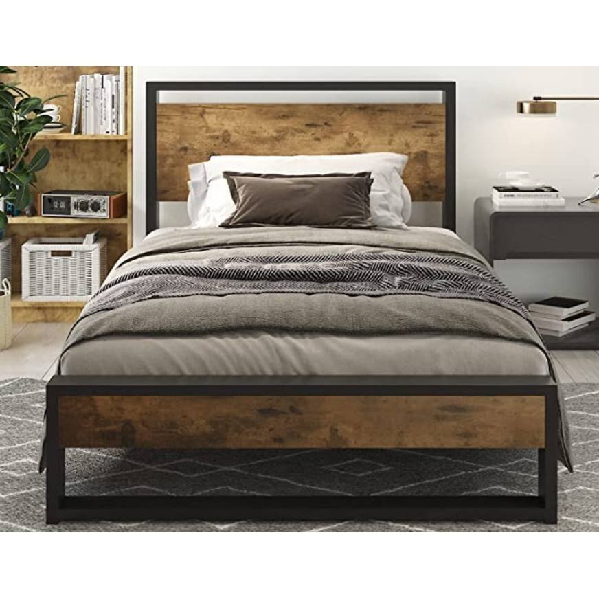 Alt View 1. Hivvago - Hivvago Twin Modern Farmhouse Platform Bed Frame with Wood Panel Headboard Footboard - Black.