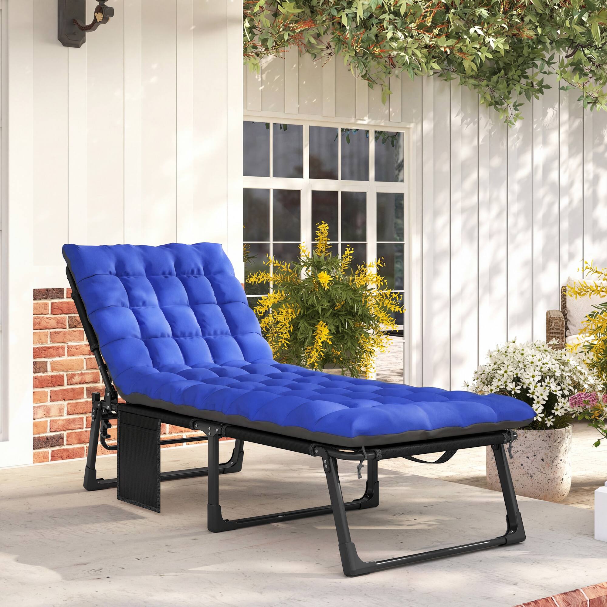 Alt View 1. Outsunny - Chaise Lounge Chair Outdoor Tanning Chair with 5-Position Backrest, Cushion - Dark Gray and Blue.