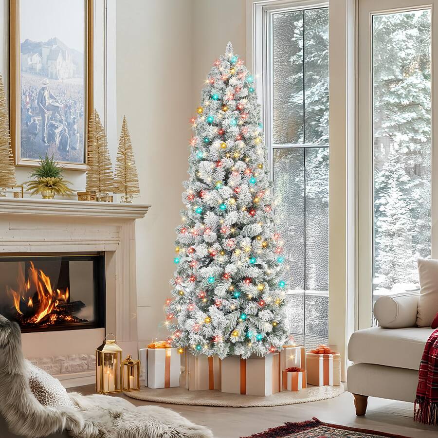 Color Tech Tree TECH SAFARI Flocked Prelit Christmas Tree With 250 Led Lights App ...