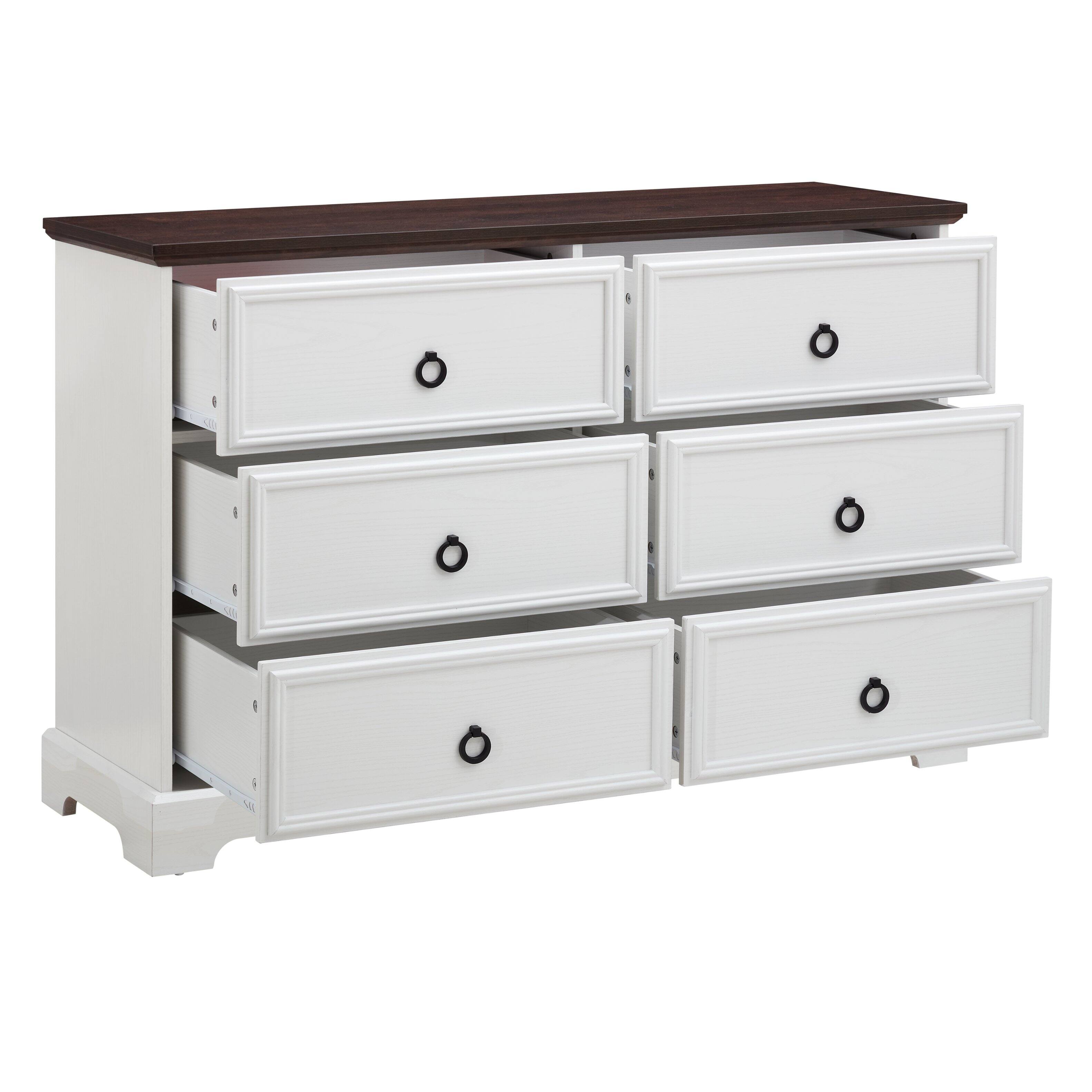 Back. TinyHomie - Modern Farmhouse 6-Drawer Chest of Drawers Wooden Bedroom Drawer Dresser with 6 Storage Drawers 6 Drawer Dresser Chests - White.