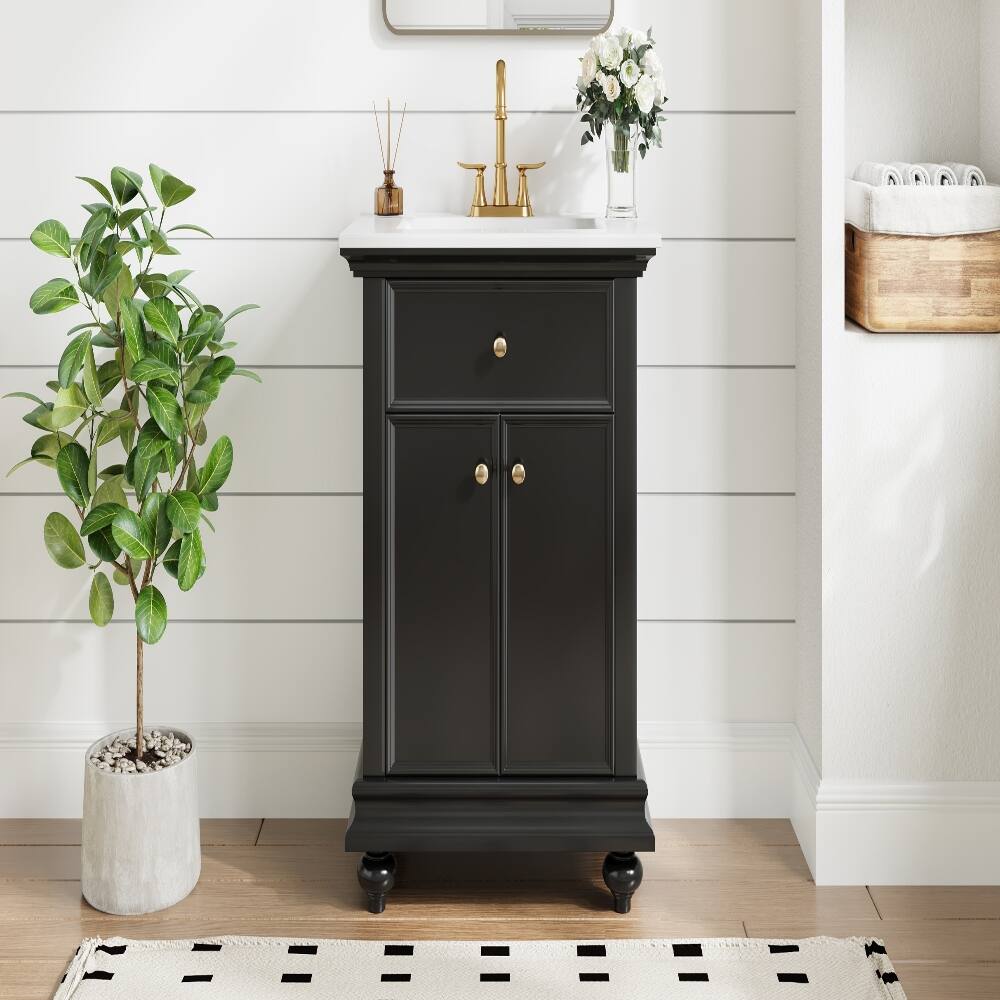 Alt View 8. Loheer - Loheer 24 inch black bathroom vanity with Ceramic Sink, Modern Bathroom Vanity with Tip-Out Drawer & Soft Close Hinges - Black.