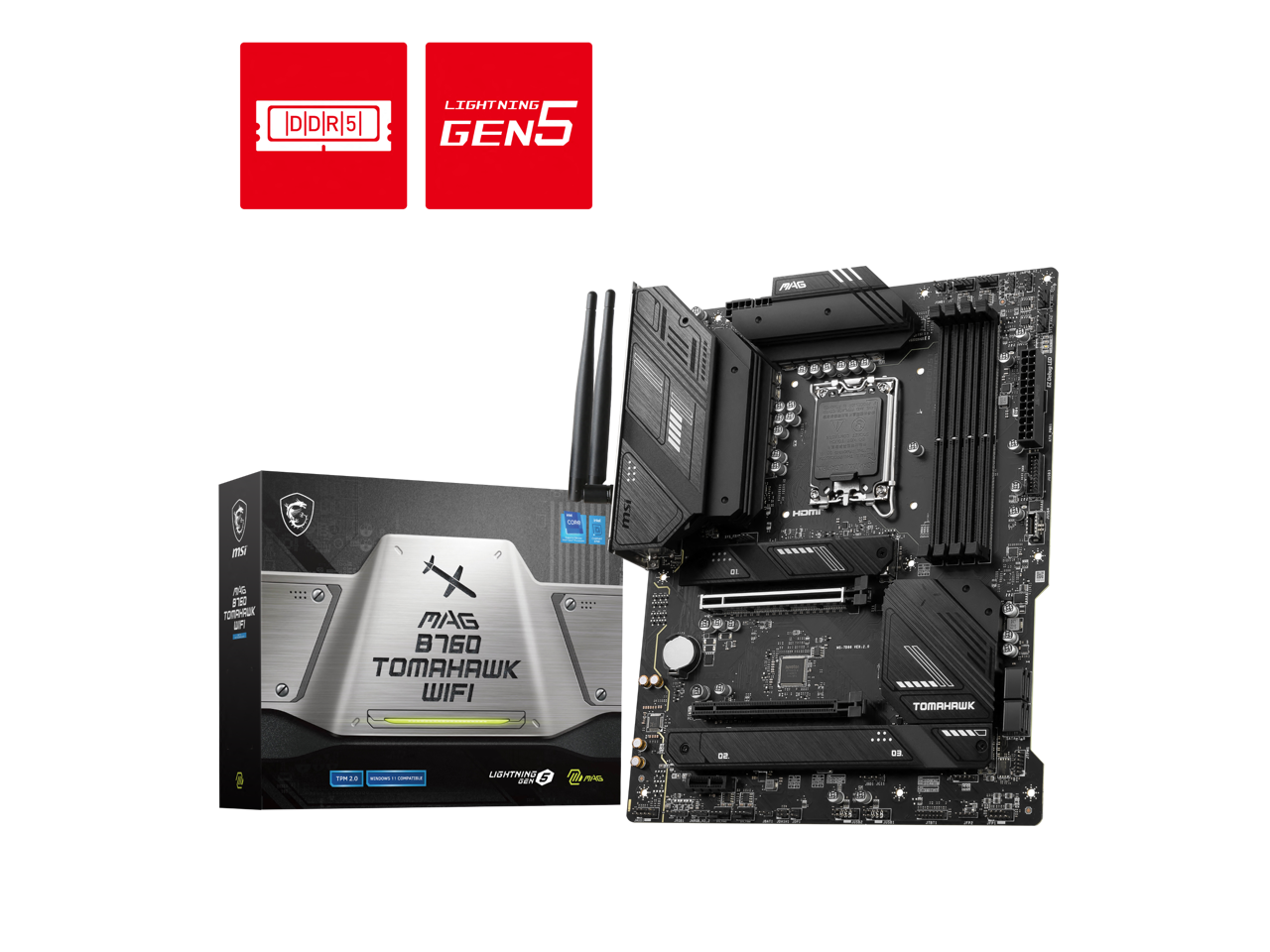 MSI - MAG B760 TOMAHAWK WIFI LGA 1700 ATX Motherboard (PCIe 5.0, DDR5, 3x M.2, WiFi 6, 2.5Gb LAN)
