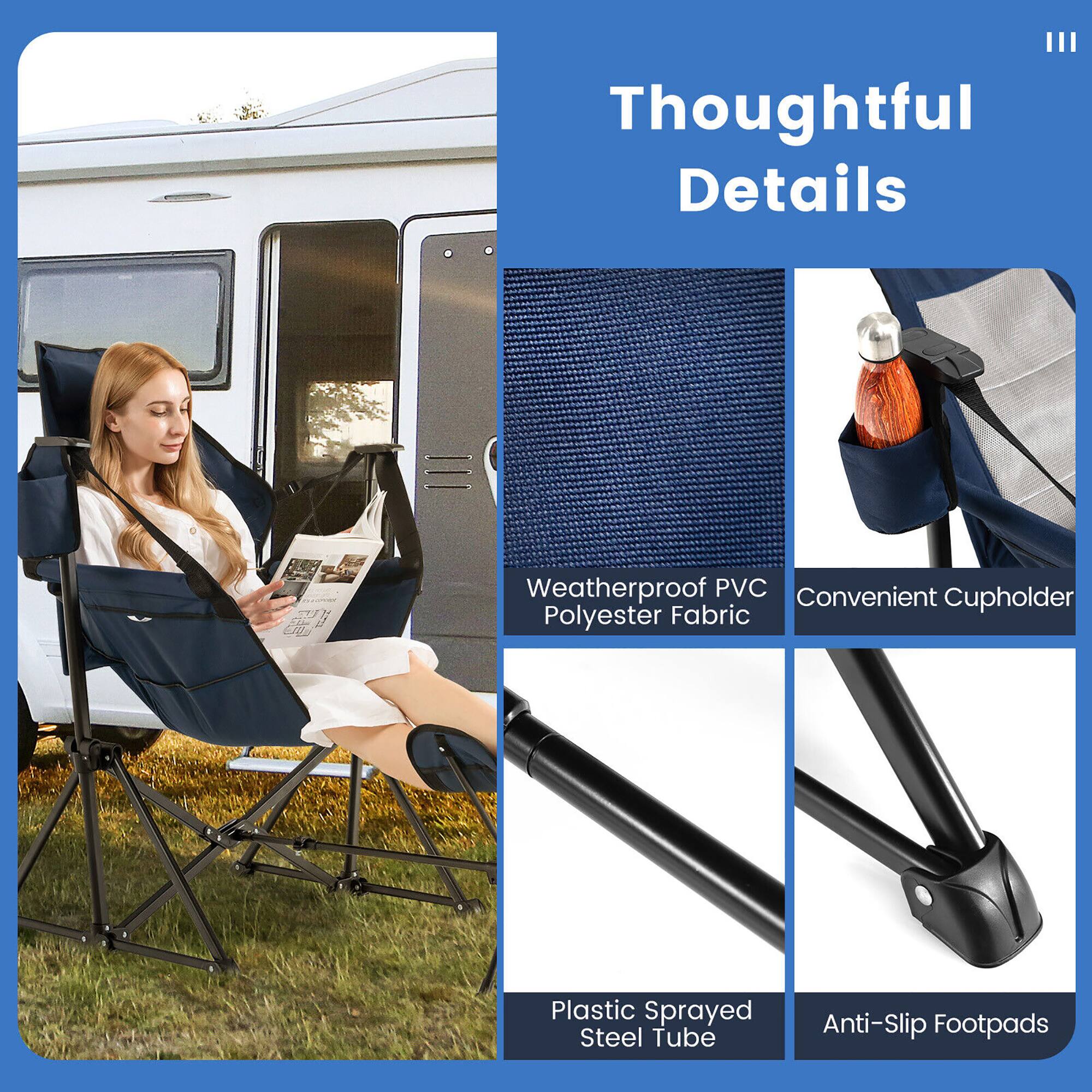 Thoughtful Details

- Weatherproof PVC Polyester Fabric
- Convenient Cupholder
- Plastic Sprayed Steel Tube
- Anti-Slip Footpads