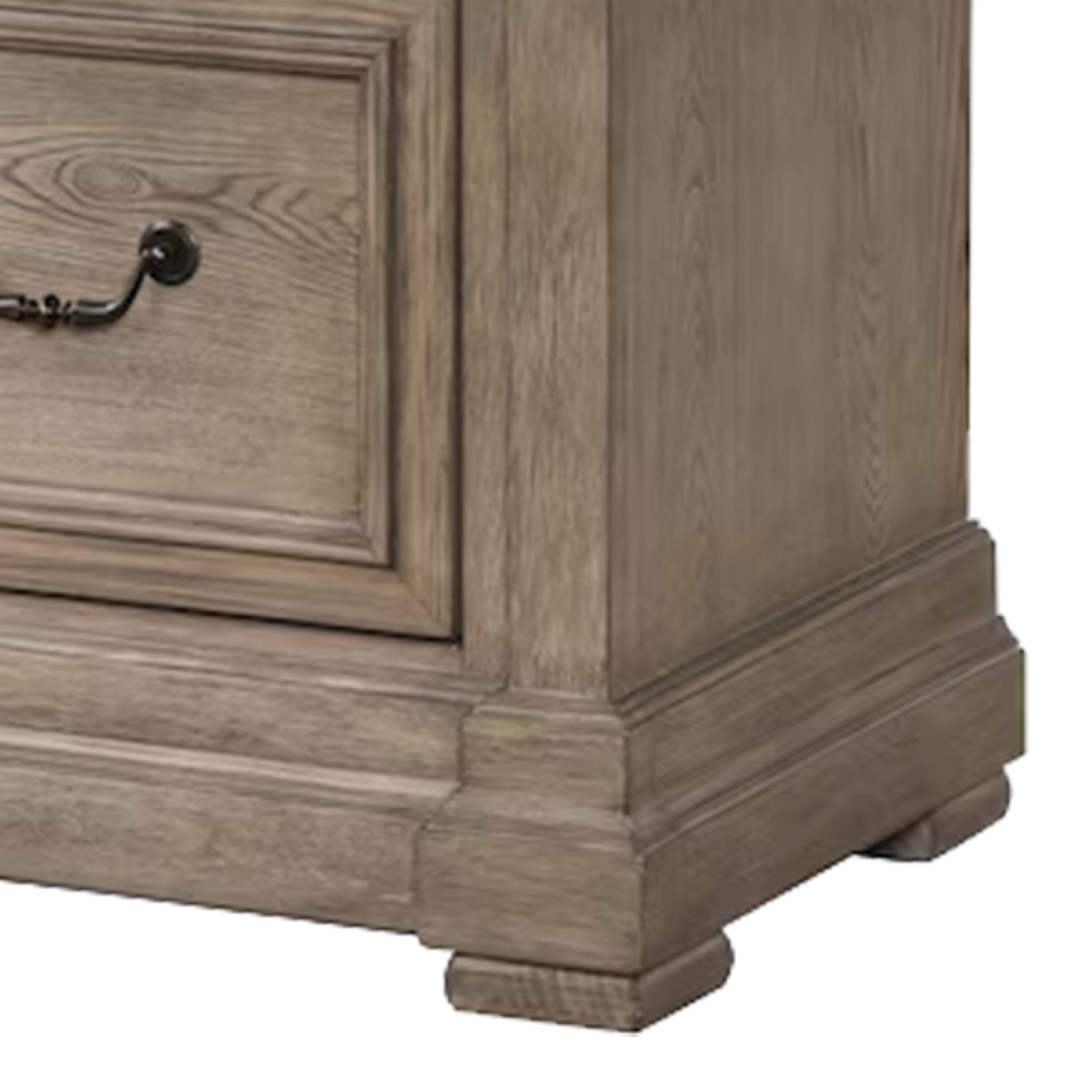Alt View 3. Manhattan Lane - Roi Nightstand, 2 Drawers, Weathered Gray Solid Wood, 28 Inch - Gray, Dark Bronze.