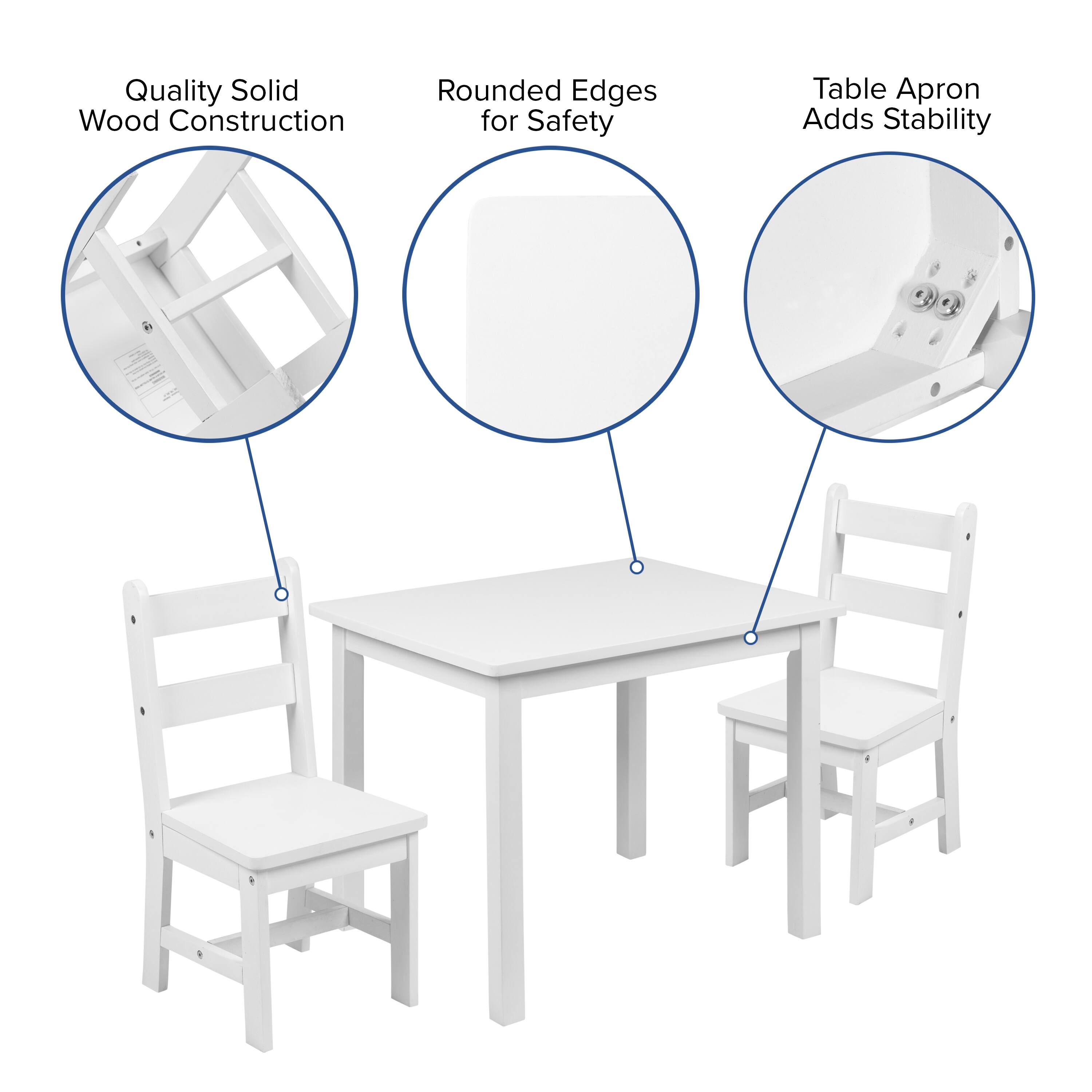 Alt View 15. Alamont Home - Kids Solid Hardwood Table and Chair Set for Playroom, Bedroom, Kitchen - 3 Piece Set - White.