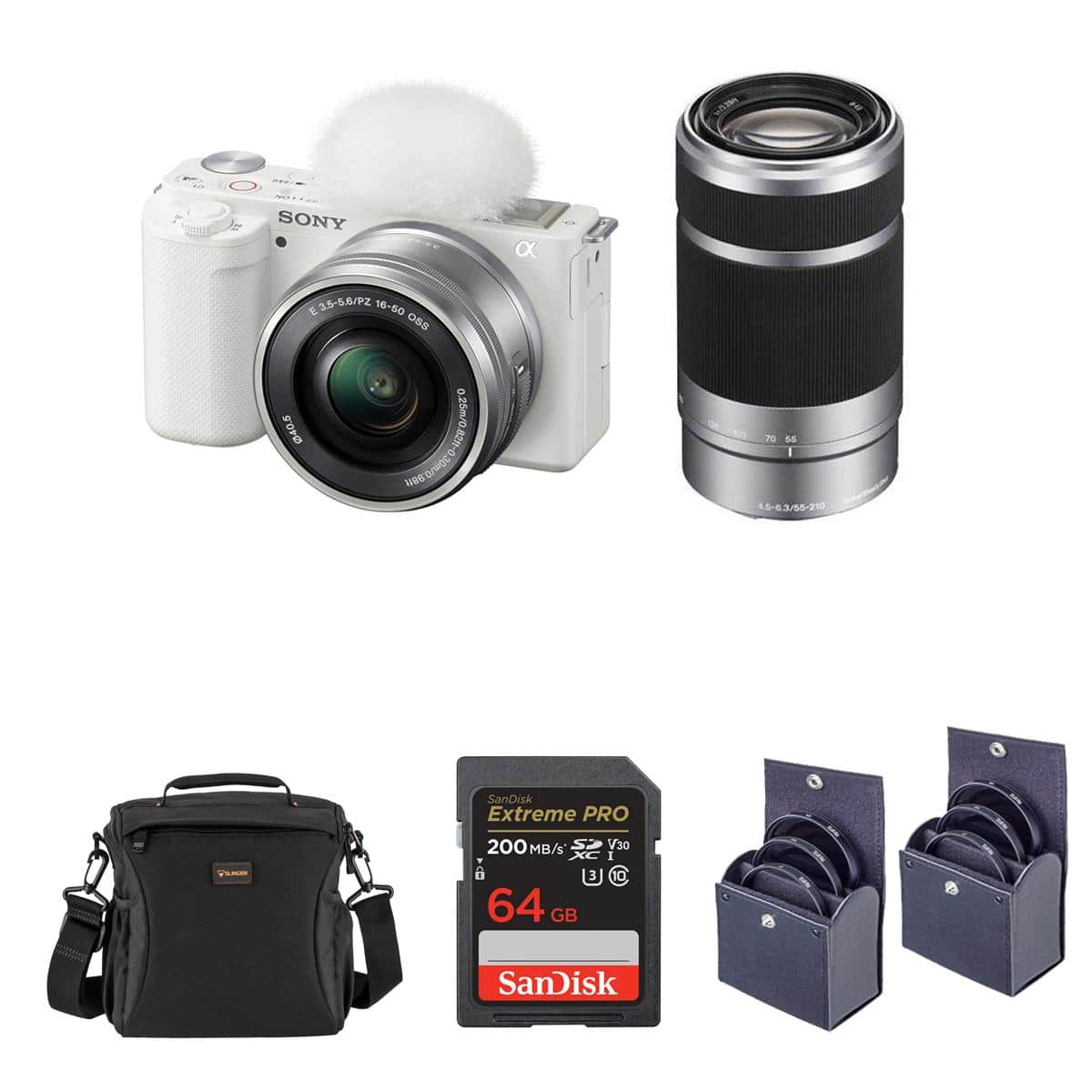 Bundle - Sony - ZV-E10 Mirrorless Vlog Camera with 16-50mm Lens, Black - with E 55-210mm f/4.5-6.3 OSS Lens, 64GB SD Card,
