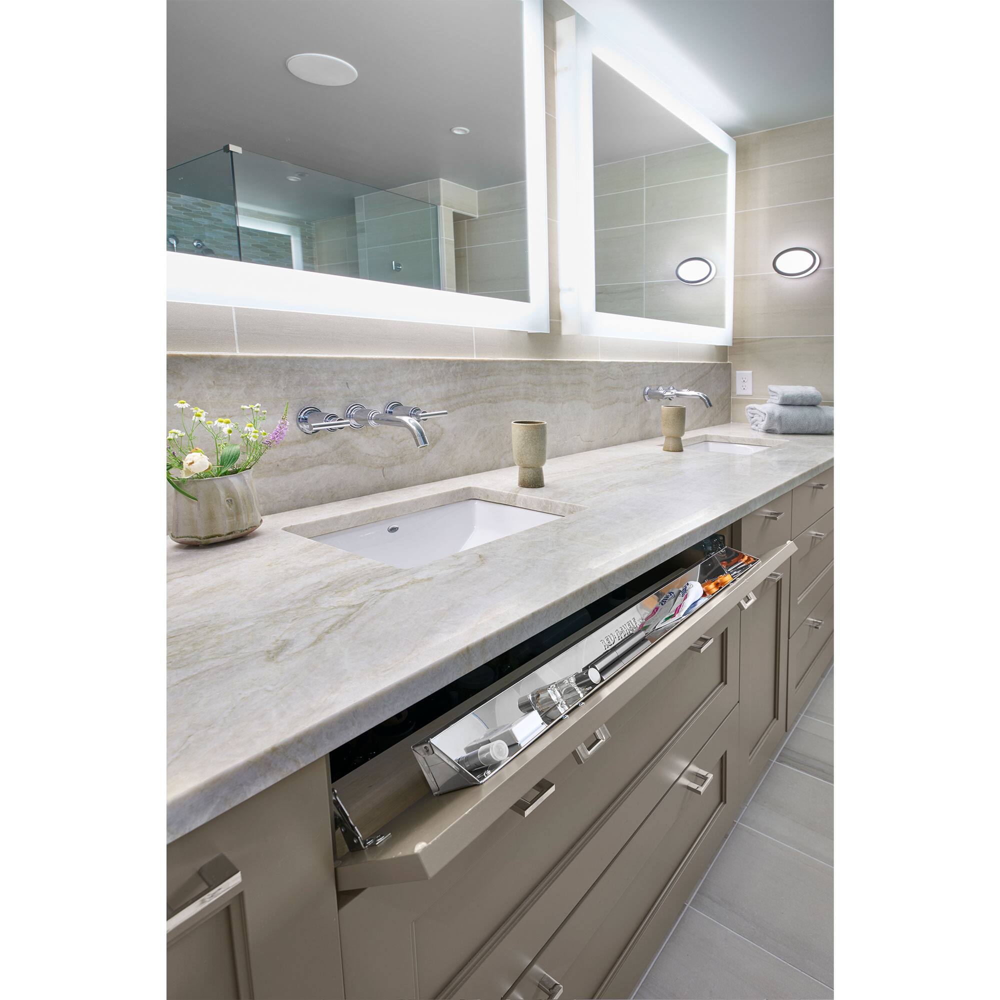 Alt View 1. Rev-A-Shelf - Rev-A-Shelf 28" Tip Out Tray w/ Soft-close for Sink Base Cabinet, 6581-28SS-SC-1 - Silver.