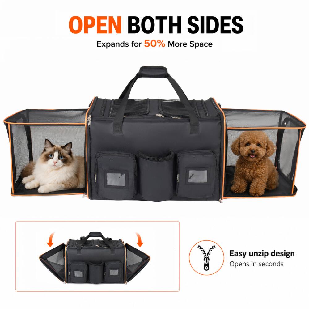 OPEN BOTH SIDES  
Expands for 50% More Space  
Easy unzip design  
Opens in seconds