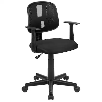 Front. Emma + Oliver - Pivot Back Mesh Swivel Task Office Chair with Arms - Black.