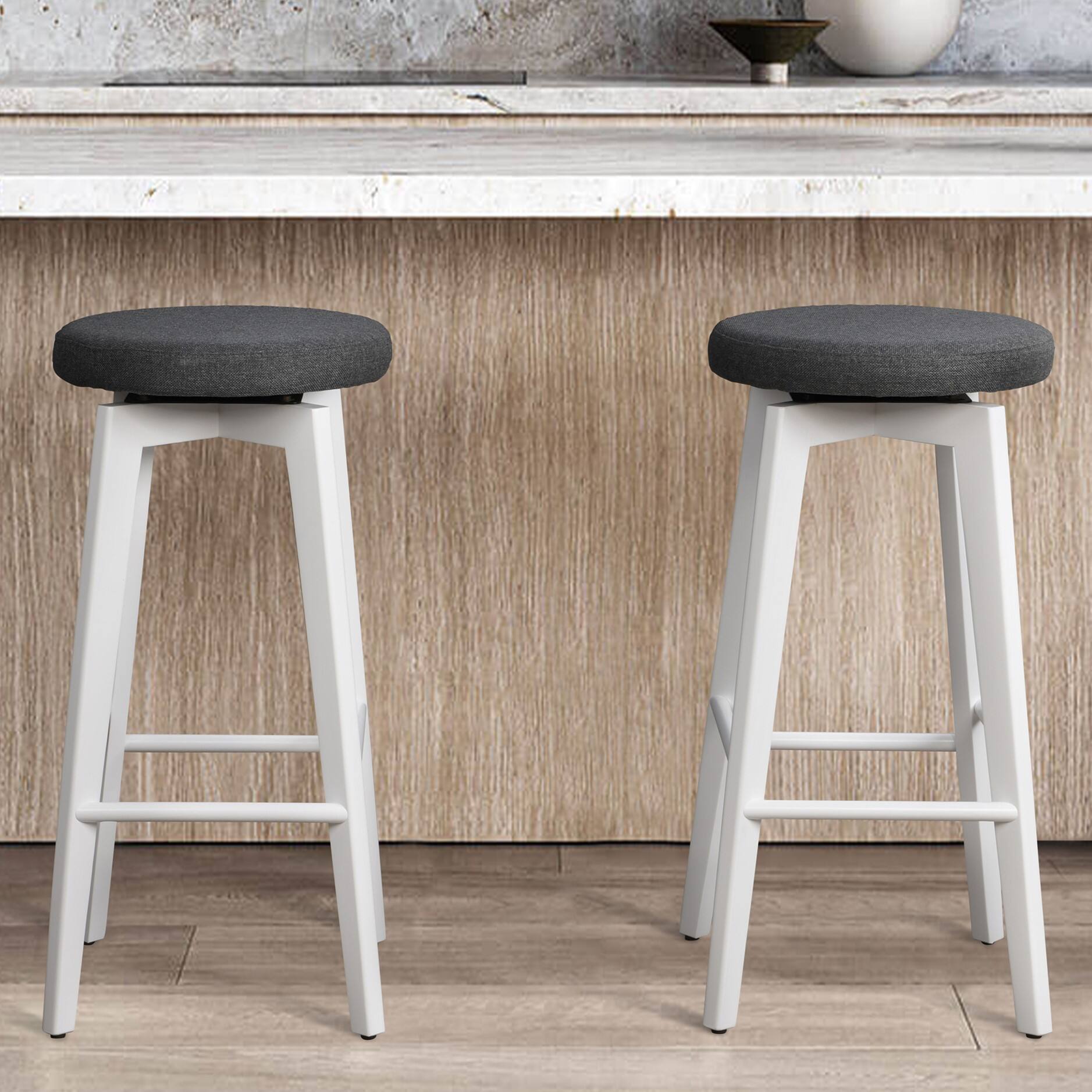 Angle. LuXeo - Serena 24" Barstool White Legs with Gray Fabric Upholstered Seat (Set of 2) - White/Gray.