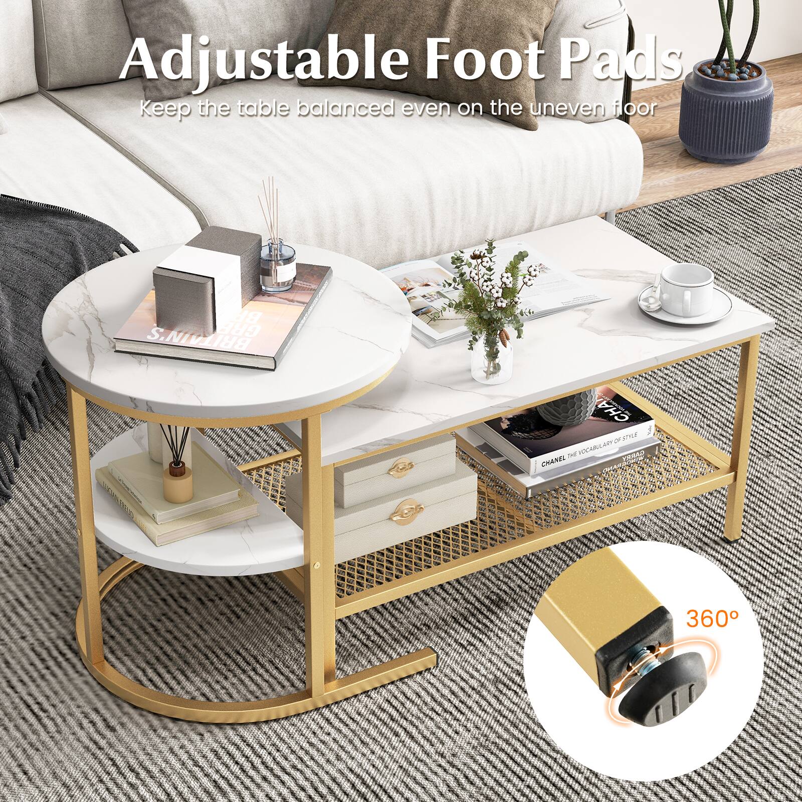 Adjustable Foot Pads: Keep the table balanced even on the uneven floor.
