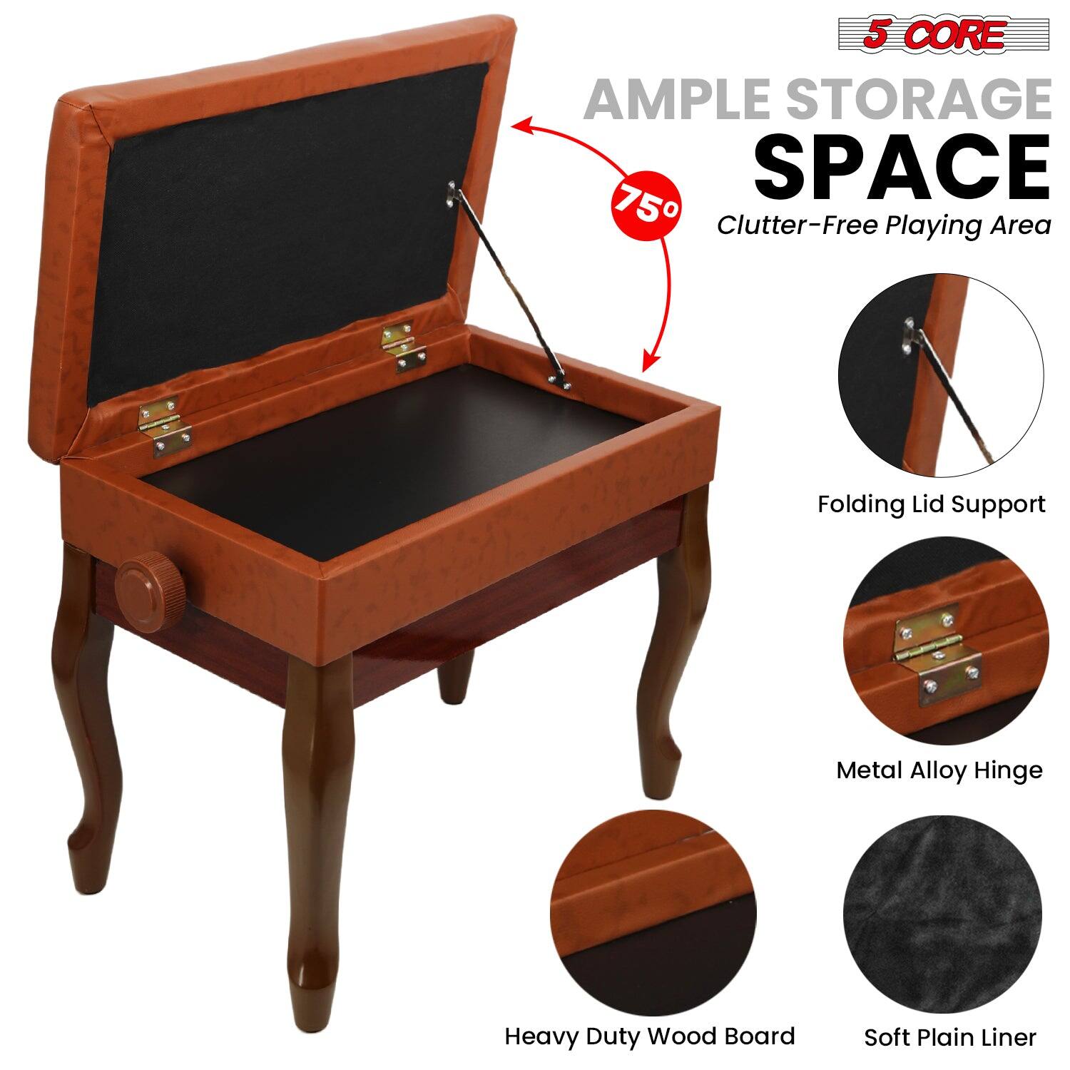 5 CORE, AMPLE STORAGE SPACE, 75 Clutter-Free Playing Area, Folding Lid Support, Metal Alloy Hinge, Heavy Duty Wood Board, Soft Plain Liner