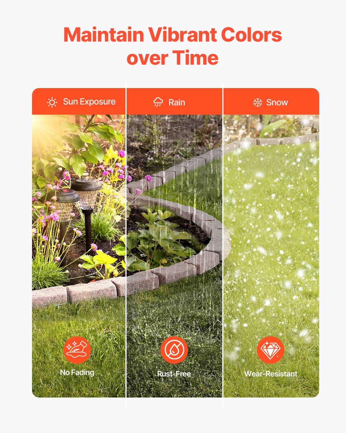 Maintain Vibrant Colors over Time

- Sun Exposure
  - No Fading

- Rain
  - Rust-Free

- Snow
  - Wear-Resistant