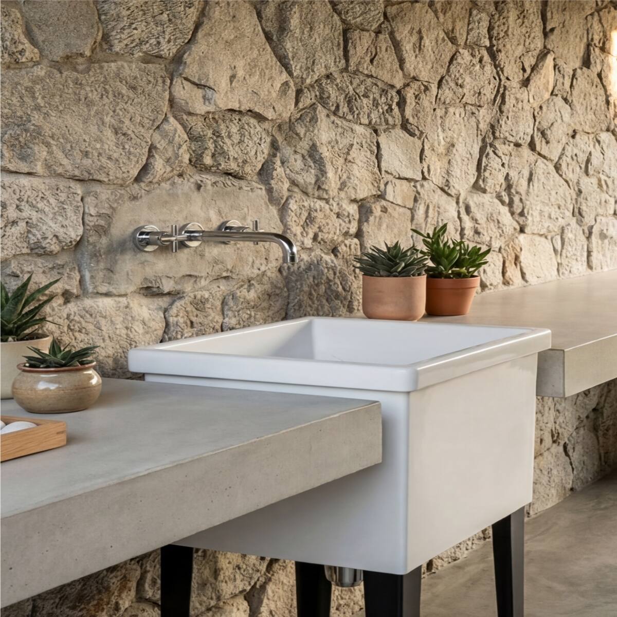 Ropilly Freestanding Utility Sink with Storage, Compact Plastic Laundry ...