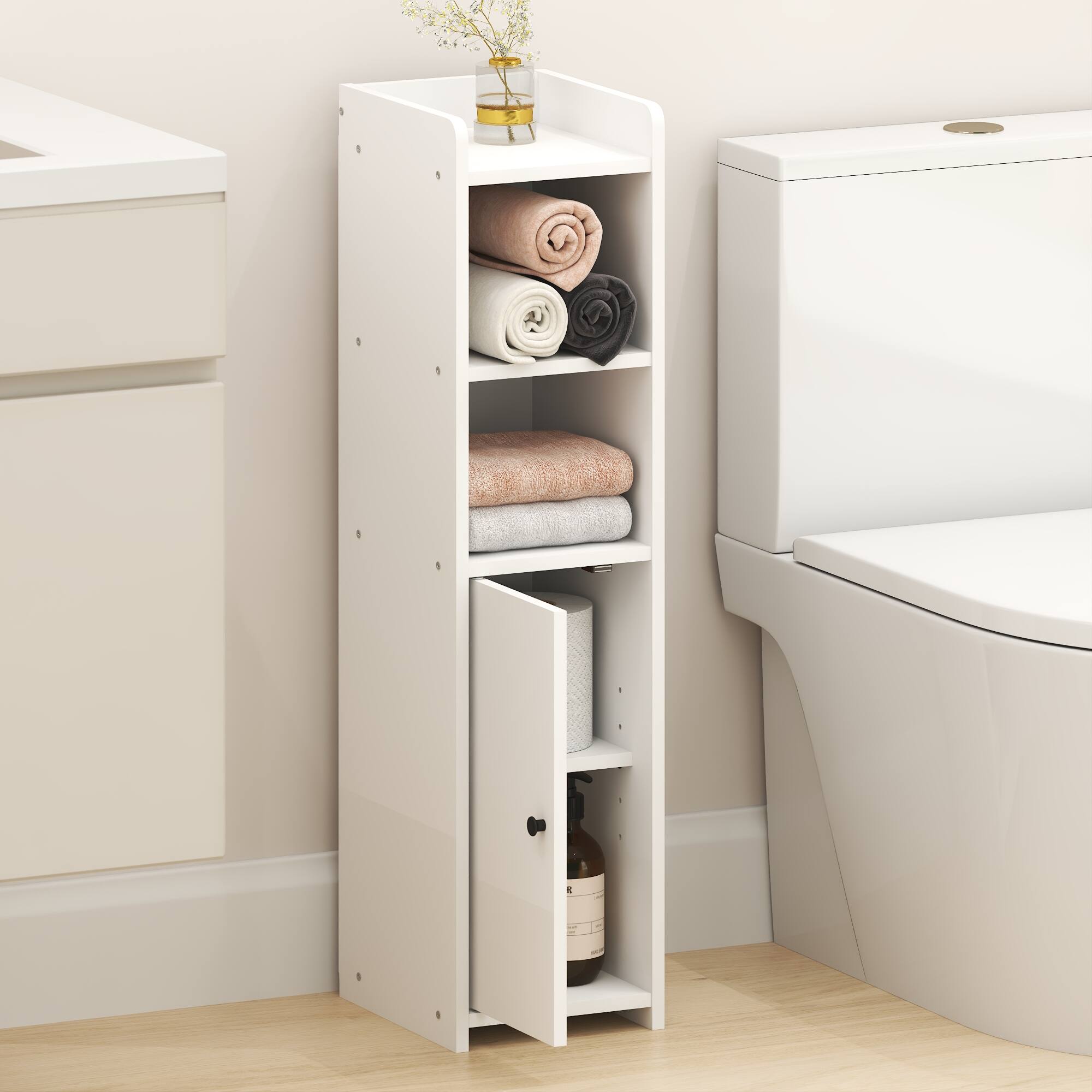 Alt View 1. Furinno - FULDA Bathroom Storage Cabinet, 5-Tier Bathroom Cabinet, 32H, for Small Spaces, Bathroom, Living Room, Entryway - White.