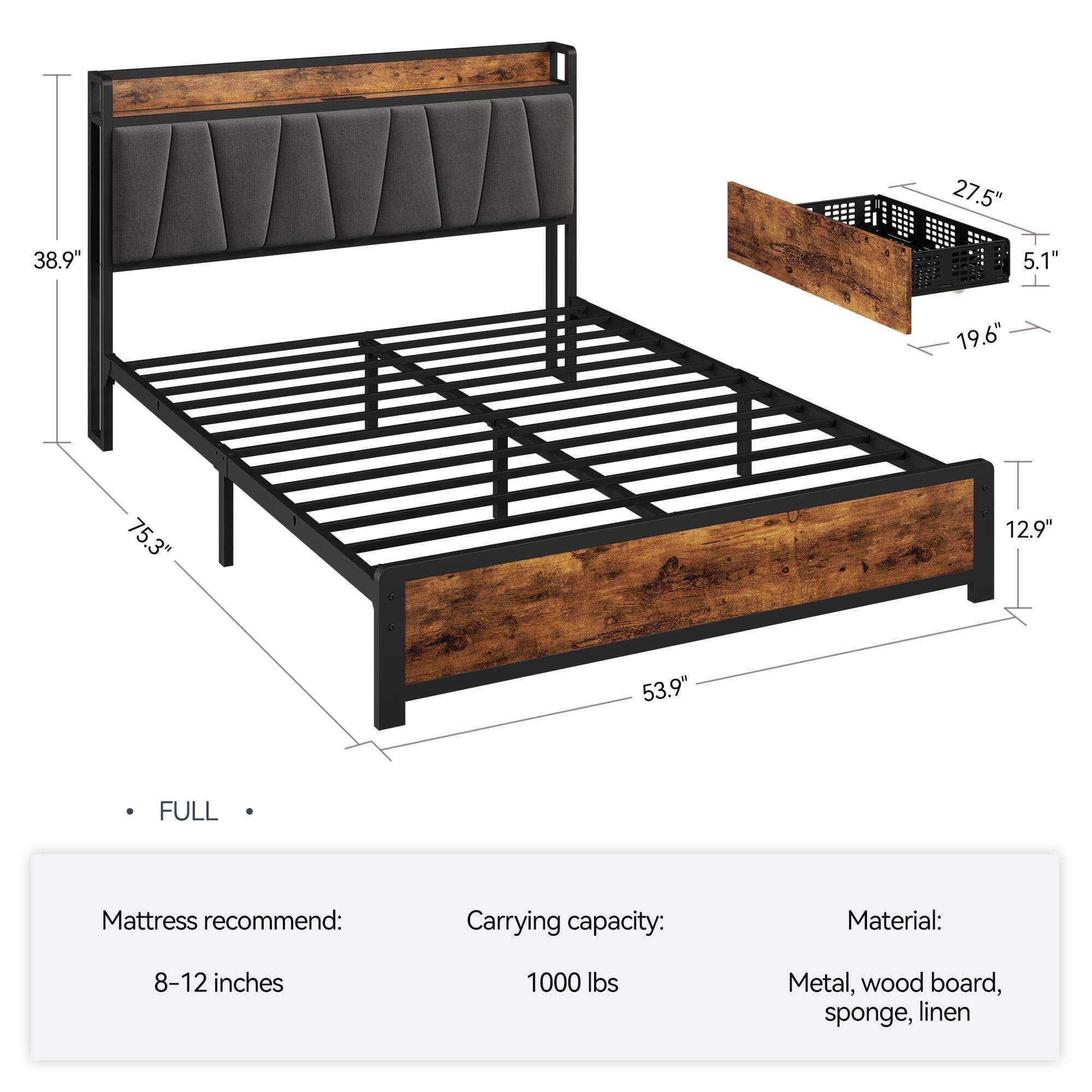 - **Dimensions:**
  - 27.5" (width)
  - 38.9" (height)
  - 5.1" (depth)
  - 19.6" (depth)
  - 75.3" (length)
  - 12.9" (height)
  - 53.9" (length)

- **Mattress recommend:**
  - 8-12 inches

- **Carrying capacity:**
  - 1000 lbs

- **Material:**
  - Metal, wood board, sponge, linen