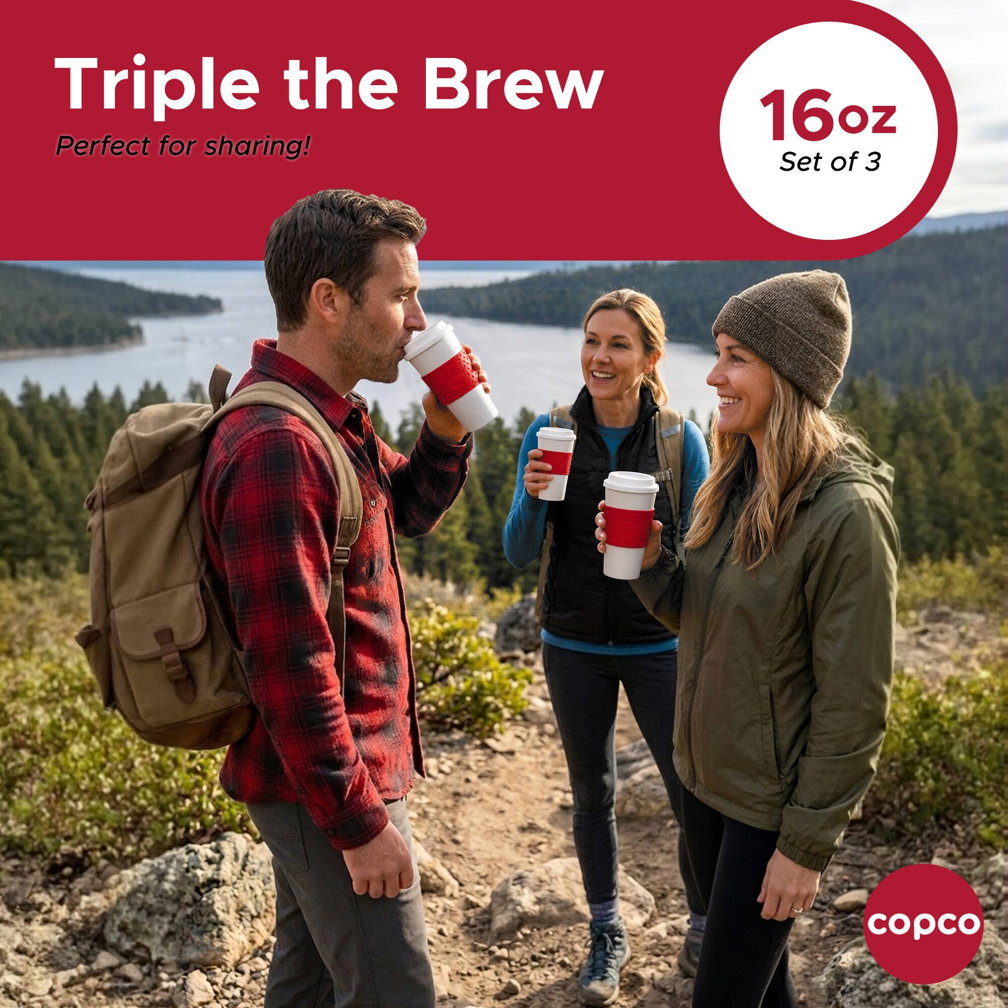Triple the Brew  
Perfect for sharing!  
16oz Set of 3  
copco