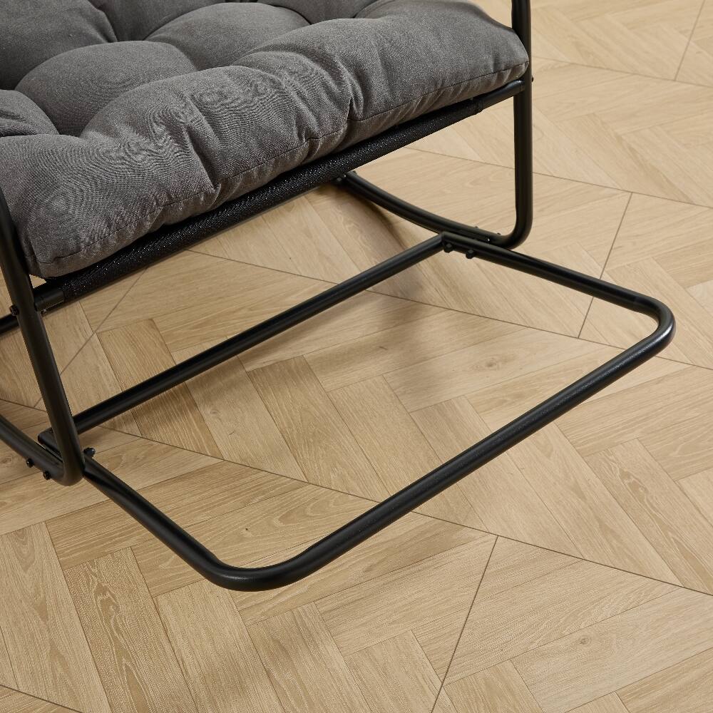 Alt View 7. Loheer - Loheer Outdoor Rocking Chair with Thick Grey Cushion, Modern Black Steel Frame Patio Rocker for Living Room and Bedroom - Grey.