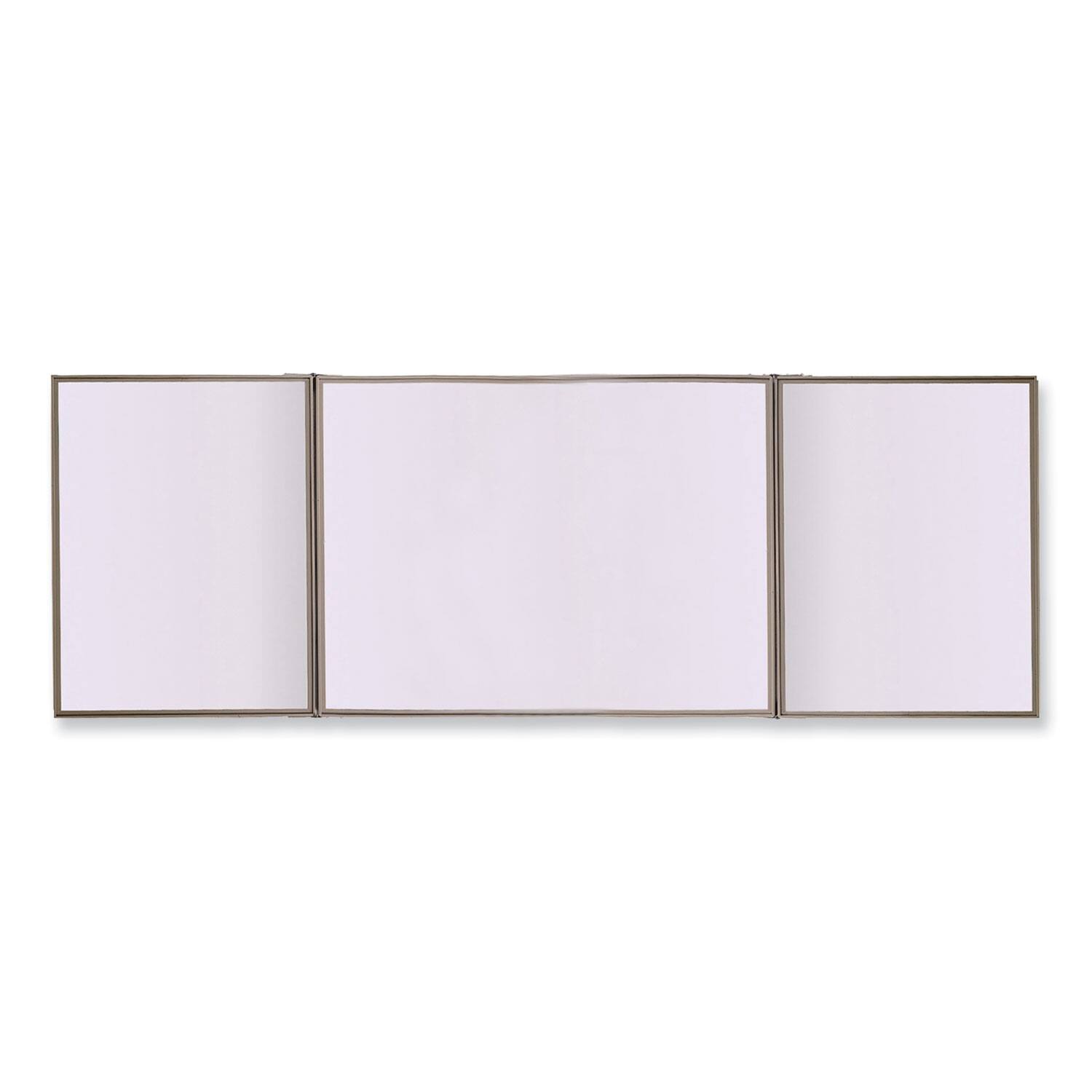 Left. Ghent - VisuALL PC Whiteboard Cabinet with Fabric Bulletin Board Exterior Doors, 36" x 24", Satin Aluminum Frame.