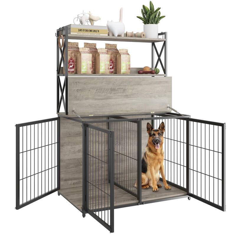 Babevy Heavy Duty Dog Crate Furniture – 4 Door Wooden Kennel w/Storage ... - Dog Crate Storage For Small Spaces