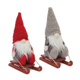 BreeBe - Plush Winter Gnome on Sled (Set of 2) - Red, Grey