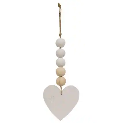 Front. BreeBe - Beaded Heart Ornament - White, Ivory.