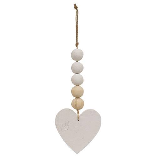 Front. BreeBe - Beaded Heart Ornament - White, Ivory.