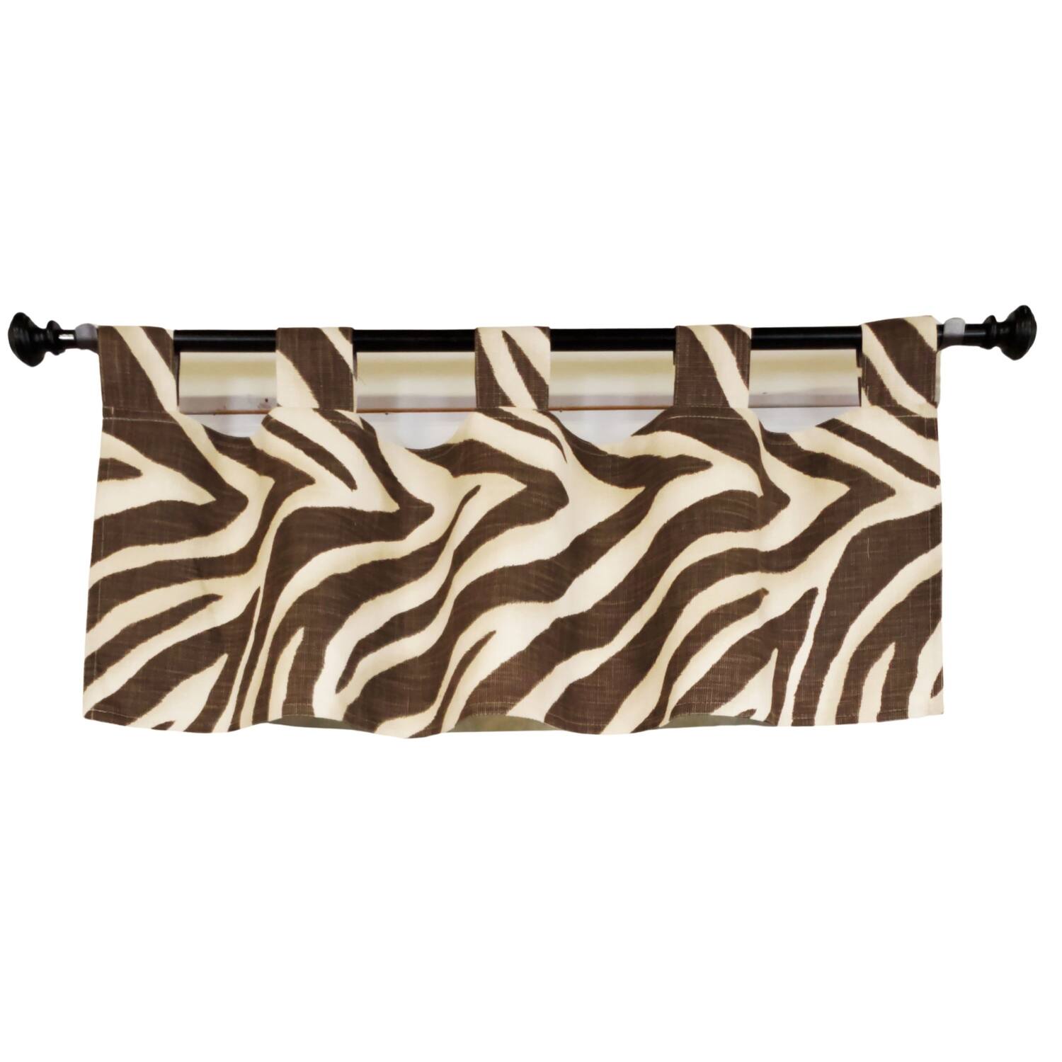 RLF Home - 4" Top Tab High Quality Fabric Zebra Tab Valance for Windows 50" x 16" - Brown