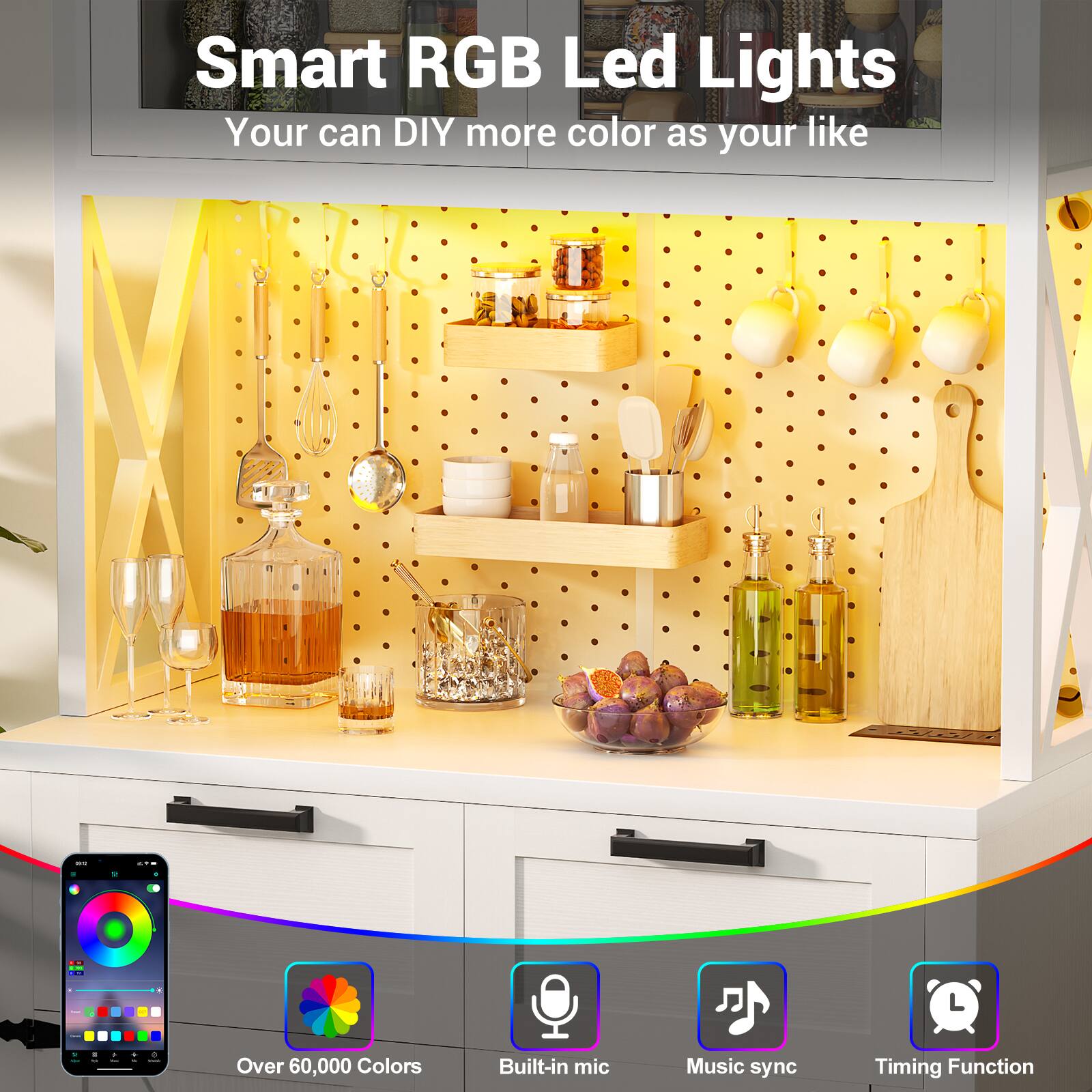 Smart RGB Led Lights  
Your can DIY more color as your like  

- Over 60,000 Colors  
- Built-in mic  
- Music sync  
- Timing Function