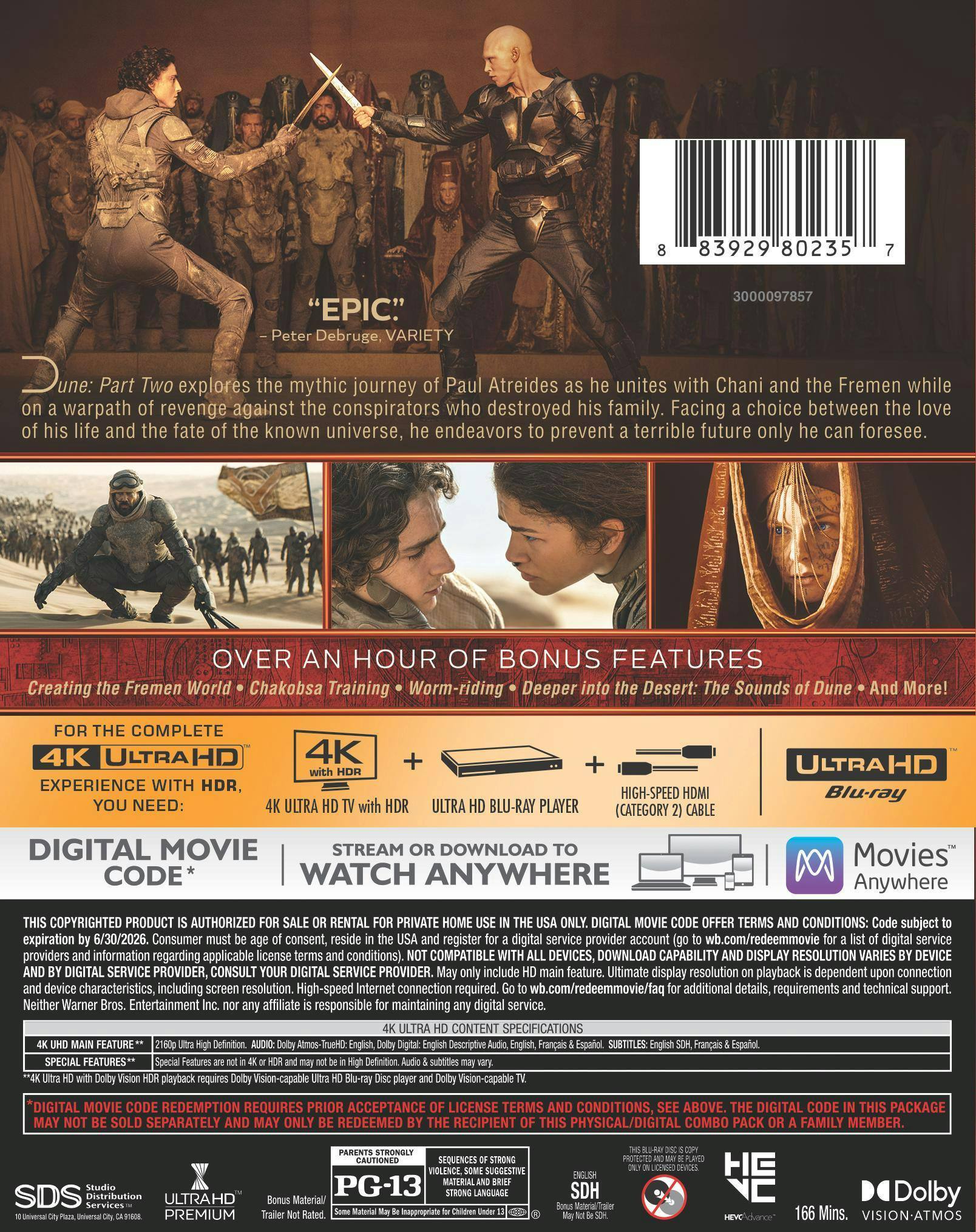 Back. Dune: Part Two (4K Ultra HD + Digital) [UHD].