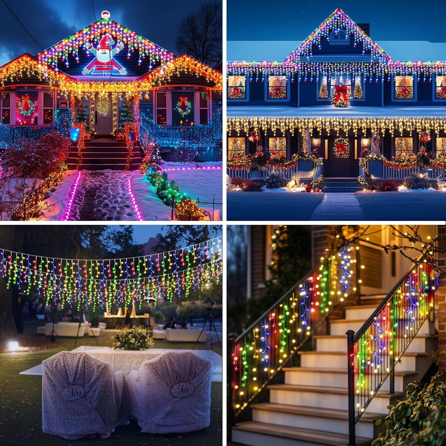 Alt View 2. Schertz - 800 LED 50FT Icicle String Lights, Multi-Color & Warm White, 8 Modes with Timer & Remote, Connectable, Dimmable, Waterpr - Multicolor & Warm.