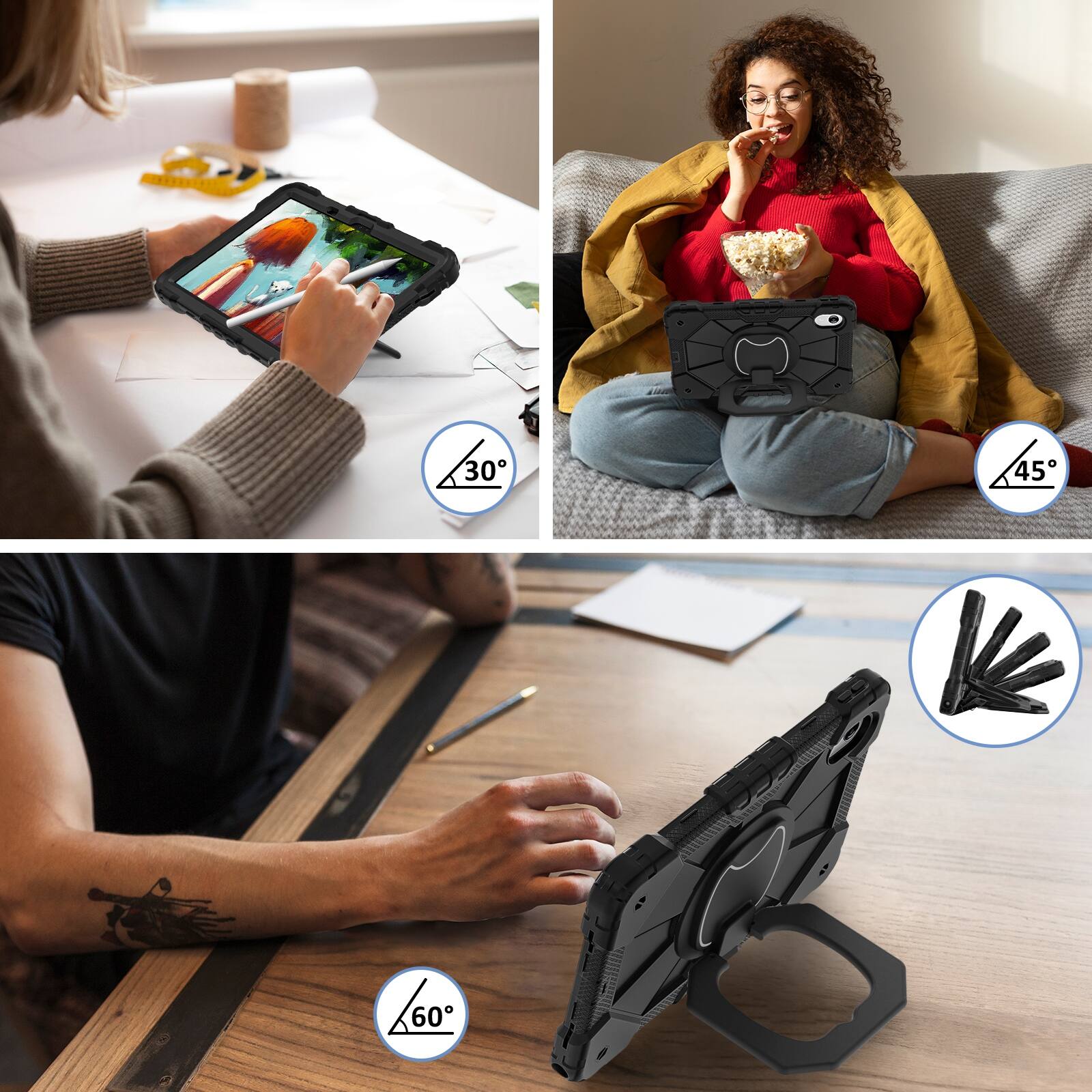 Alt View 4. UUCOVER - Shockproof Case for Lenovo Idea Tab 11 inch (TB336) 2025 /K11 Gen 2 360° Rotating Stand Hand Grip Cover+Shoulder Strap - Black.
