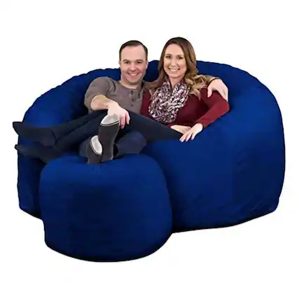 Front. Ultimate Sack - Ultimate Sack 6ft Bean Bag Chair w/ Footstool, Oversized Lounger, Blue Suede - Electric Blue.