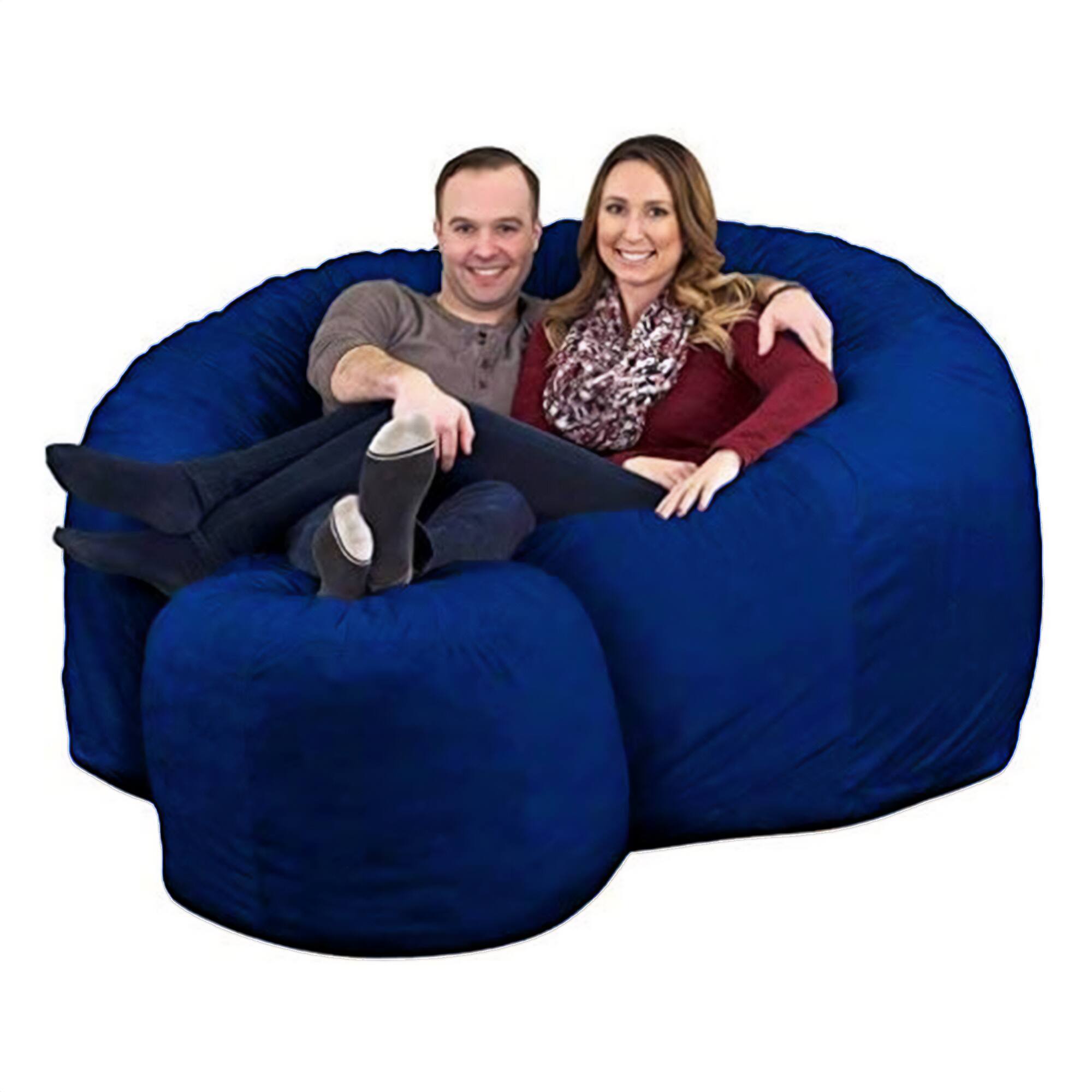 Front. Ultimate Sack - Ultimate Sack 6ft Bean Bag Chair w/ Footstool, Oversized Lounger, Blue Suede - Electric Blue.