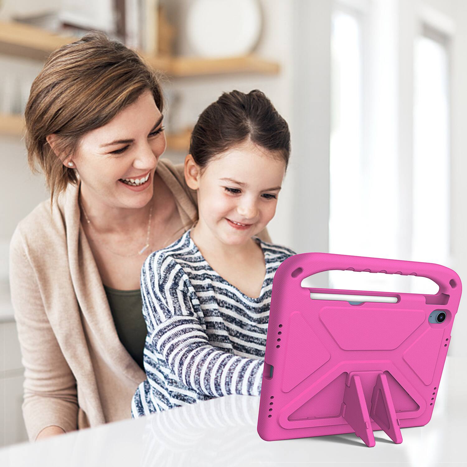 Alt View 3. Dteck - For Apple iPad (A16) 11" 2025/iPad 10th 2022 Rugged Case Kids Friendly EVA Handle Grip Pencil Holder Kickstand Cover - Rose.