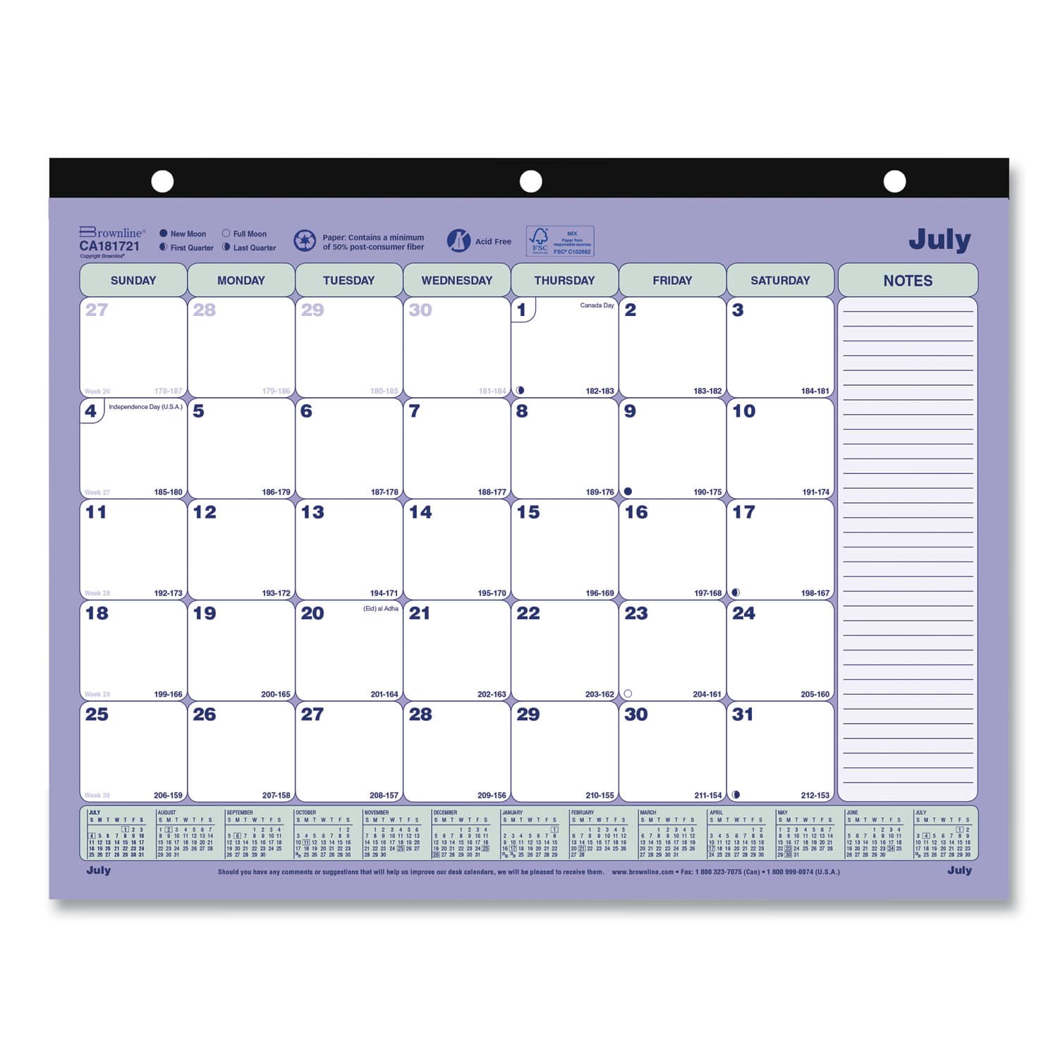 Rediform - Office Products Academic Binder Insertable Desk Pad Calendar 13 Month July 2025 to July 2026