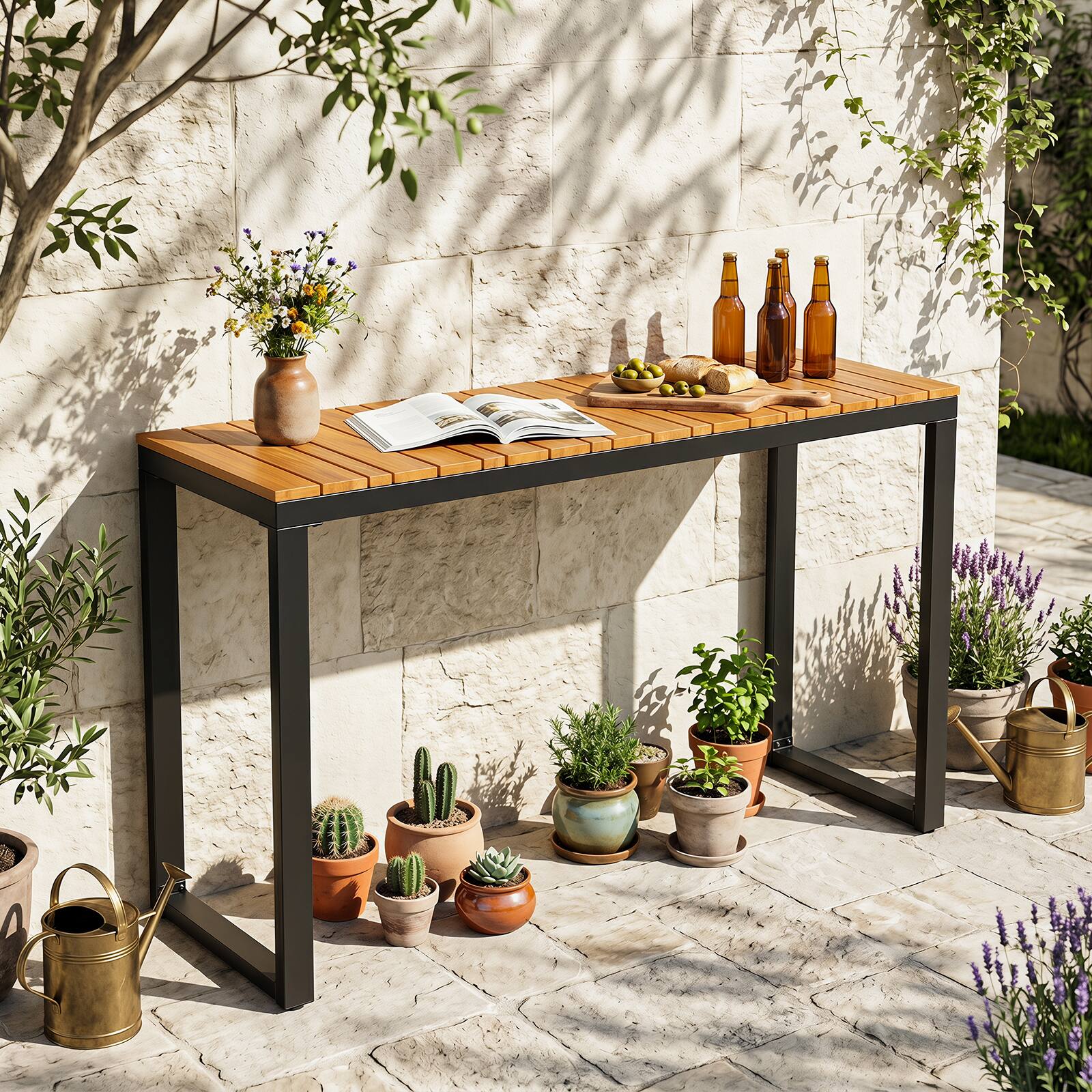 Alt View 3. Costway - Costway Outdoor Console Table with Metal Frame Foot Pads Buffet Bar Storage Organizer - Brown.