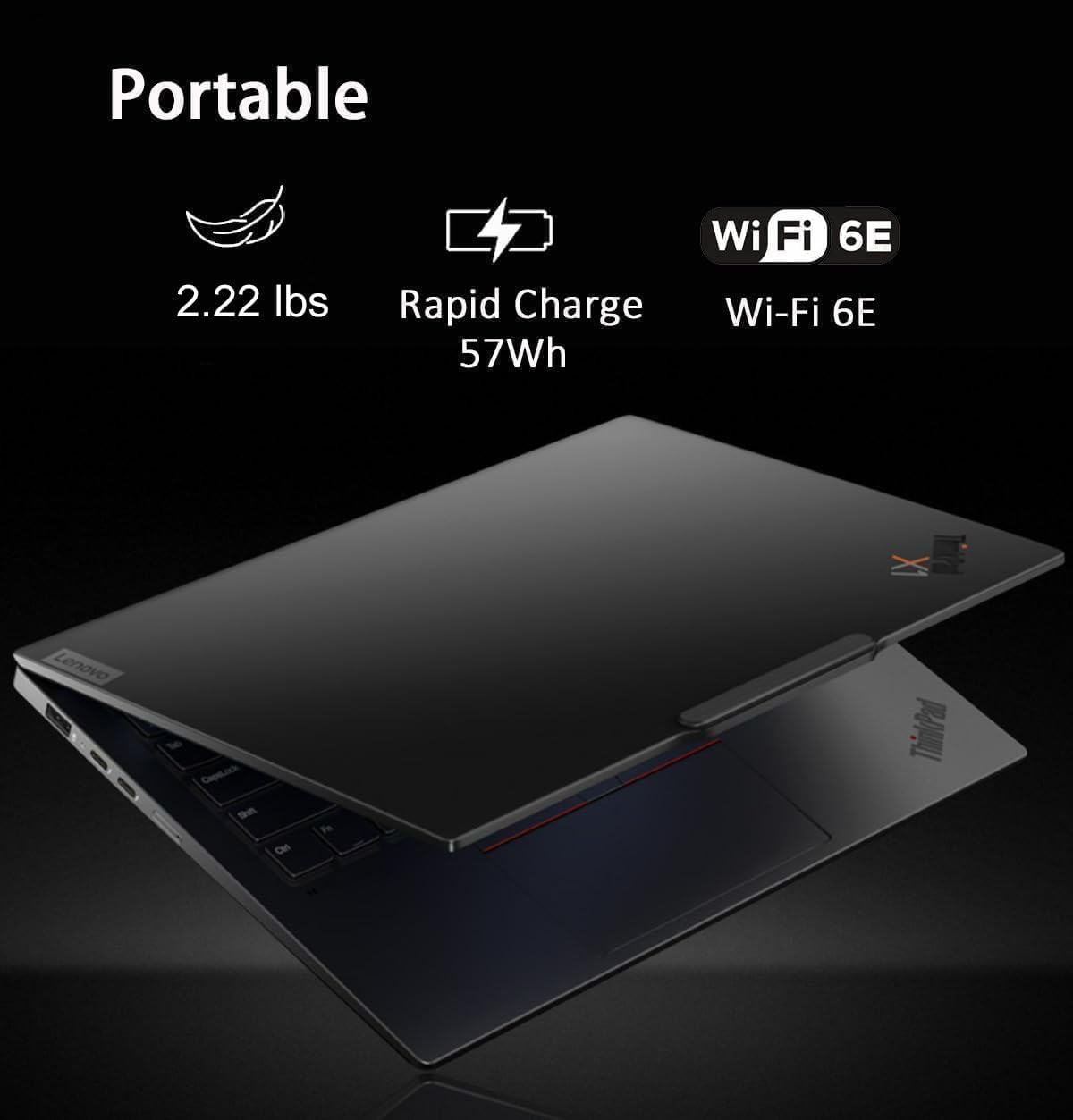 Portable
2.22 lbs
Rapid Charge 57Wh
Wi-Fi 6E