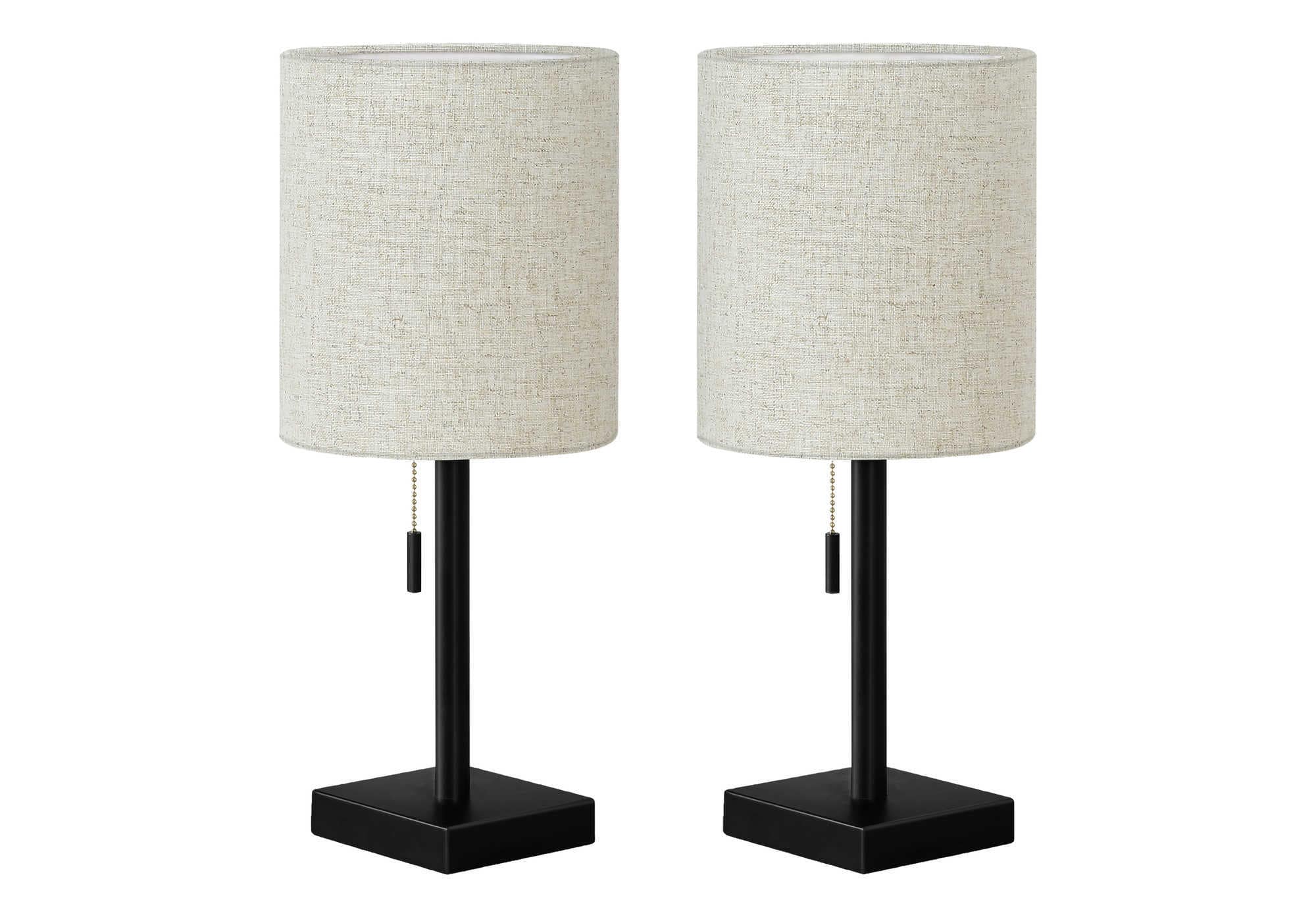 Luckbyte - 2 Pack 17 Inch Black Metal Table Lamp USB Port Beige Shade Contemporary Lighting