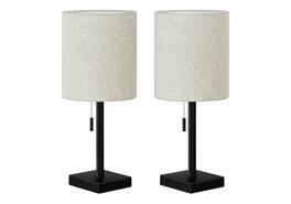 Luckbyte - 2 Pack 17 Inch Black Metal Table Lamp USB Port Beige Shade Contemporary Lighting