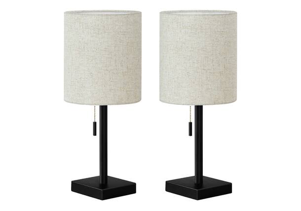 Front. Luckbyte - 2 Pack 17 Inch Black Metal Table Lamp USB Port Beige Shade Contemporary Lighting.
