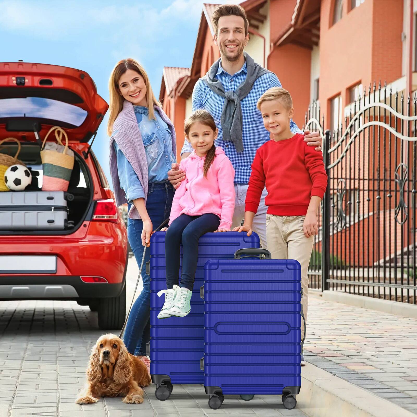 Alt View 5. Sugift - 3 Piece Hardshell Luggage Sets Checked Spinner PC & ABS Luggage Set with YKK Zipper and TSA Lock - Blue.