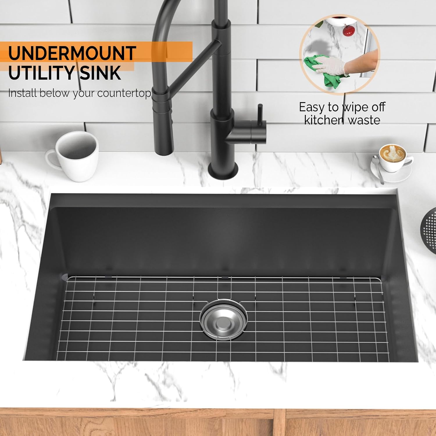 UNDERMOUNT UTILITY SINK  
Install below your countertop  
Easy to wipe off kitchen waste