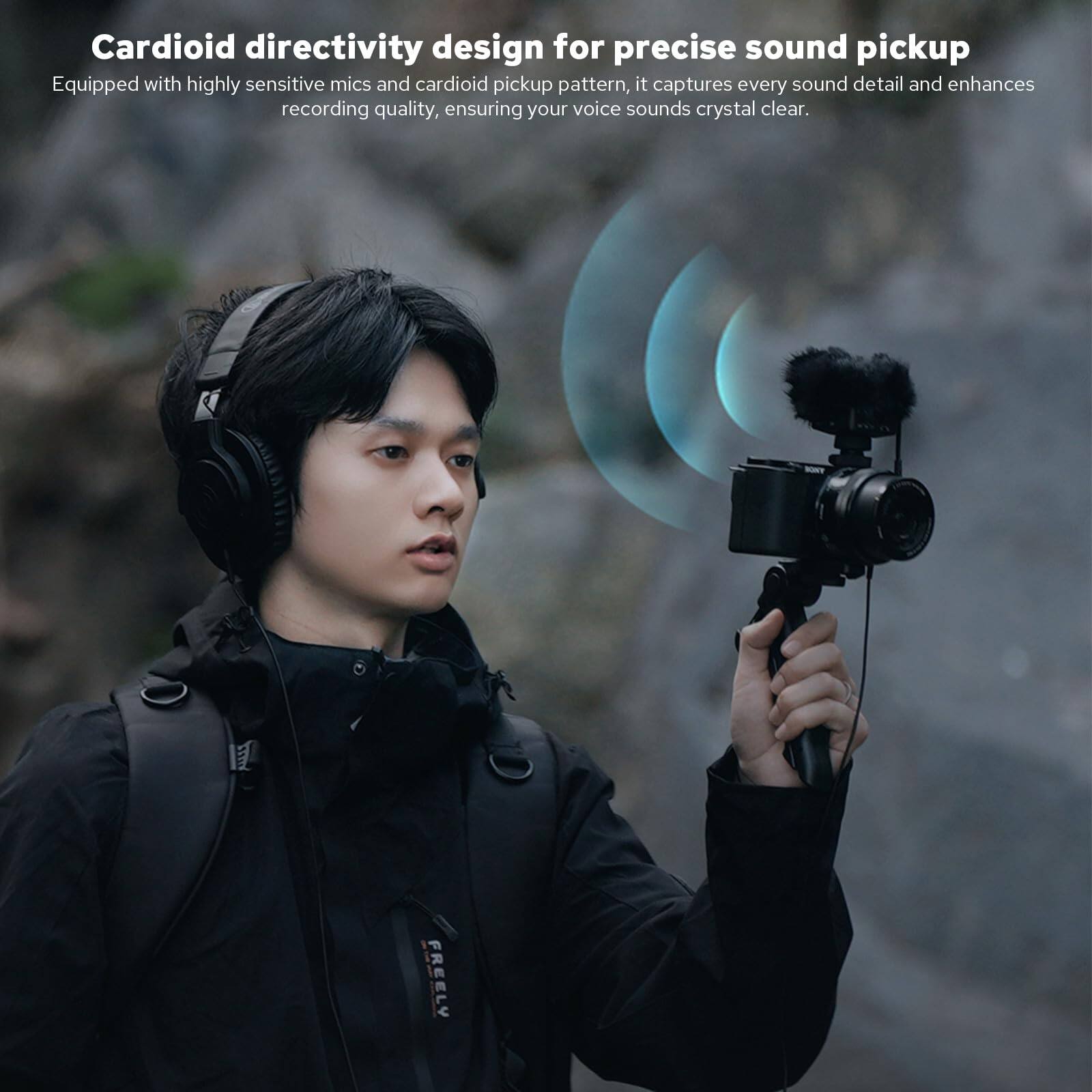 Cardioid directivity design for precise sound pickup

Equipped with highly sensitive mics and cardioid pickup pattern, it captures every sound detail and enhances recording quality, ensuring your voice sounds crystal clear.