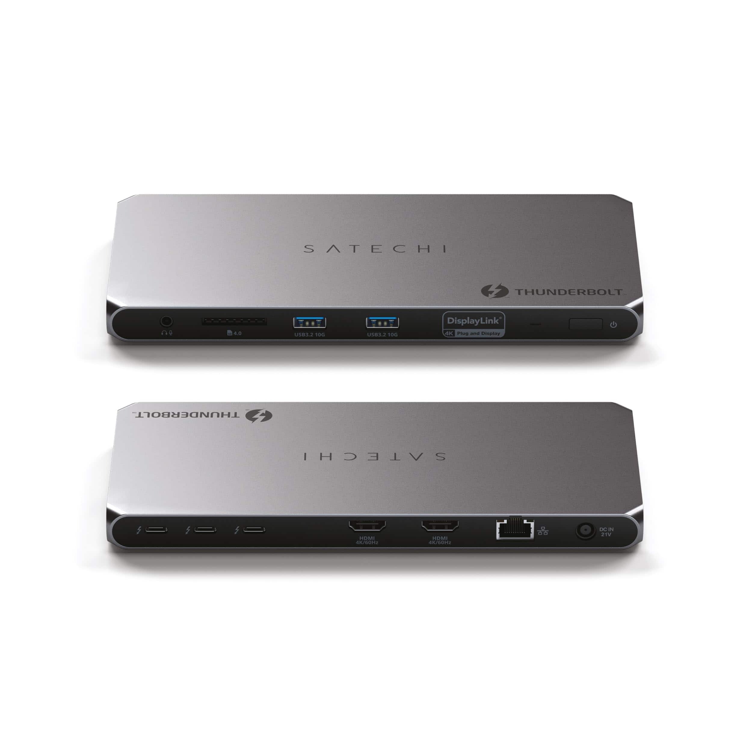 Satechi - Thunderbolt 4 Dock - Dual 4K@60Hz HDMI, 100W Charging, 40Gbps, 2 USB-A 3.2, Ethernet for MacBook Pro/Air - Space Gray