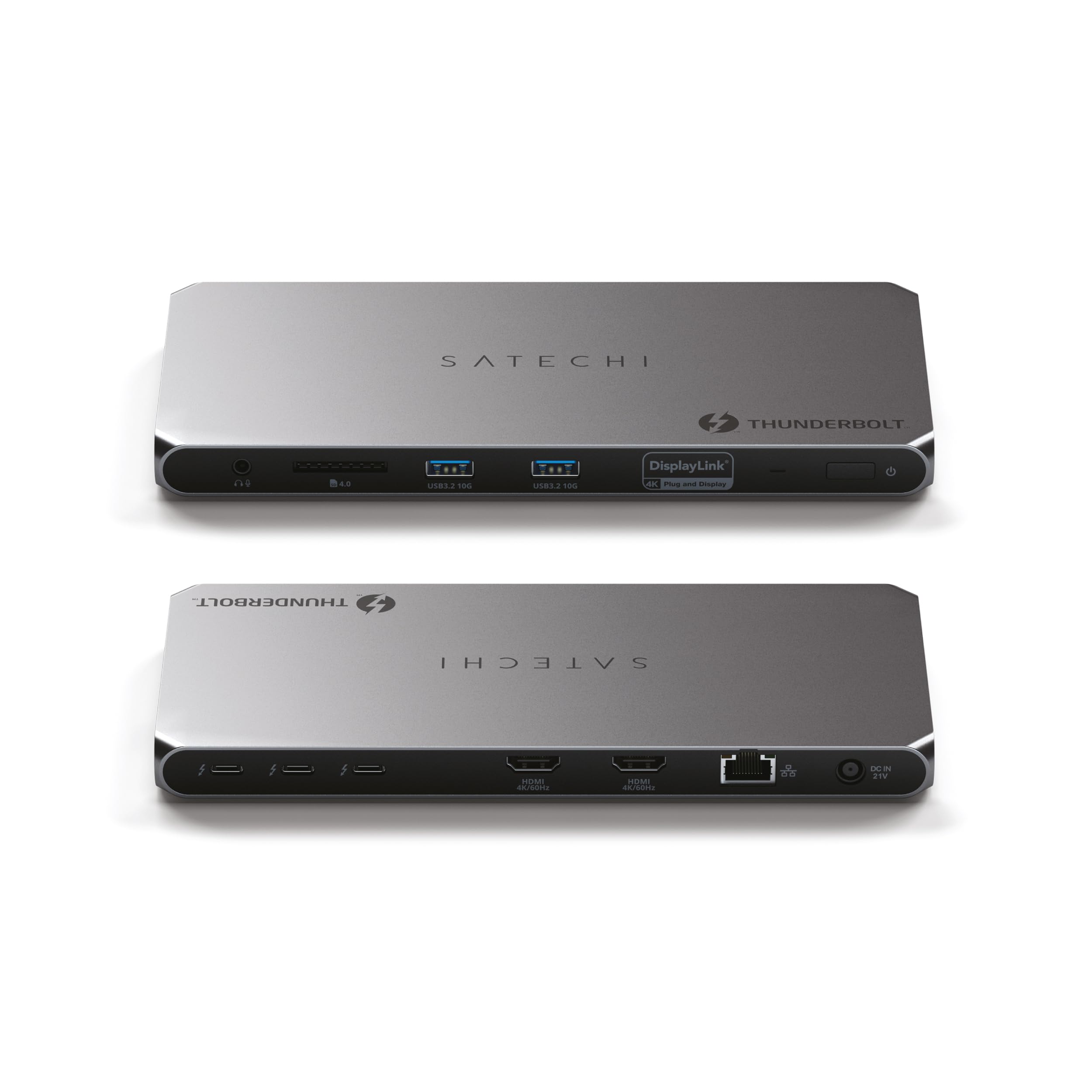 Satechi - Thunderbolt 4 Dock - Dual 4K@60Hz HDMI, 100W Charging, 40Gbps, 2 USB-A 3.2, Ethernet for MacBook Pro/Air - Space Gray