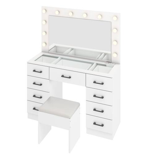 Front. Winado - Makeup Vanity Set Large Mirror Cabinet Table with USB Power Outlets 9 Drawers - White.