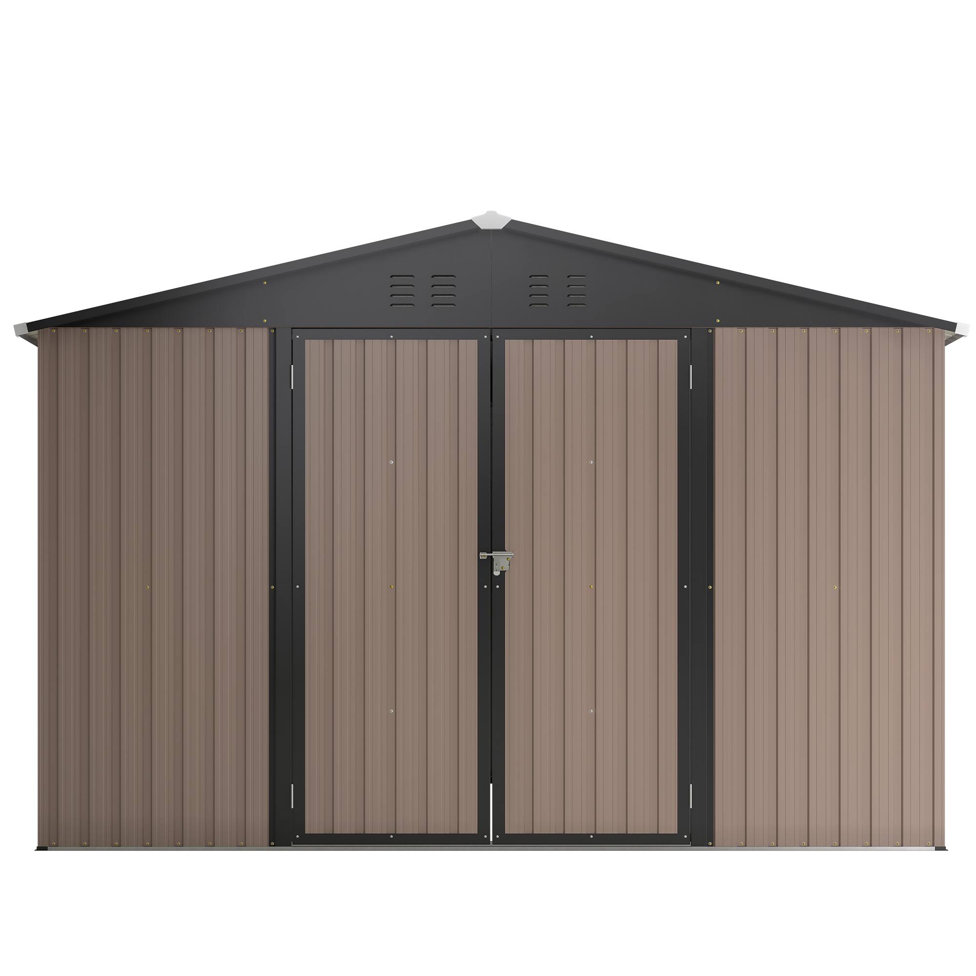 Alt View 4. Mondawe - 10x10 FT Metal Storage Shed with Lockable Doors - Brown.