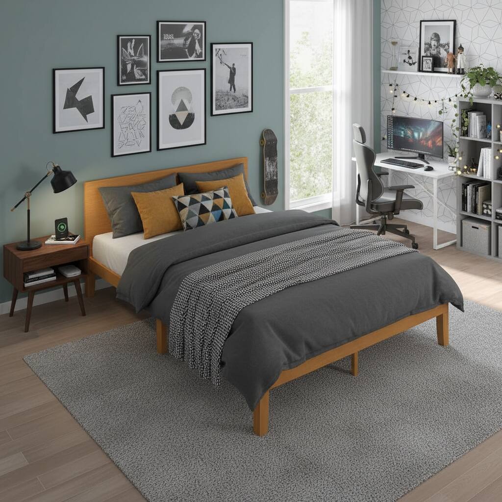 Alt View 5. AOITUN - Full Size Solid Wood Platform Bed Frame with Headboard, Minimalist Design, Noise-Free Slats, No Box Spring - wood.