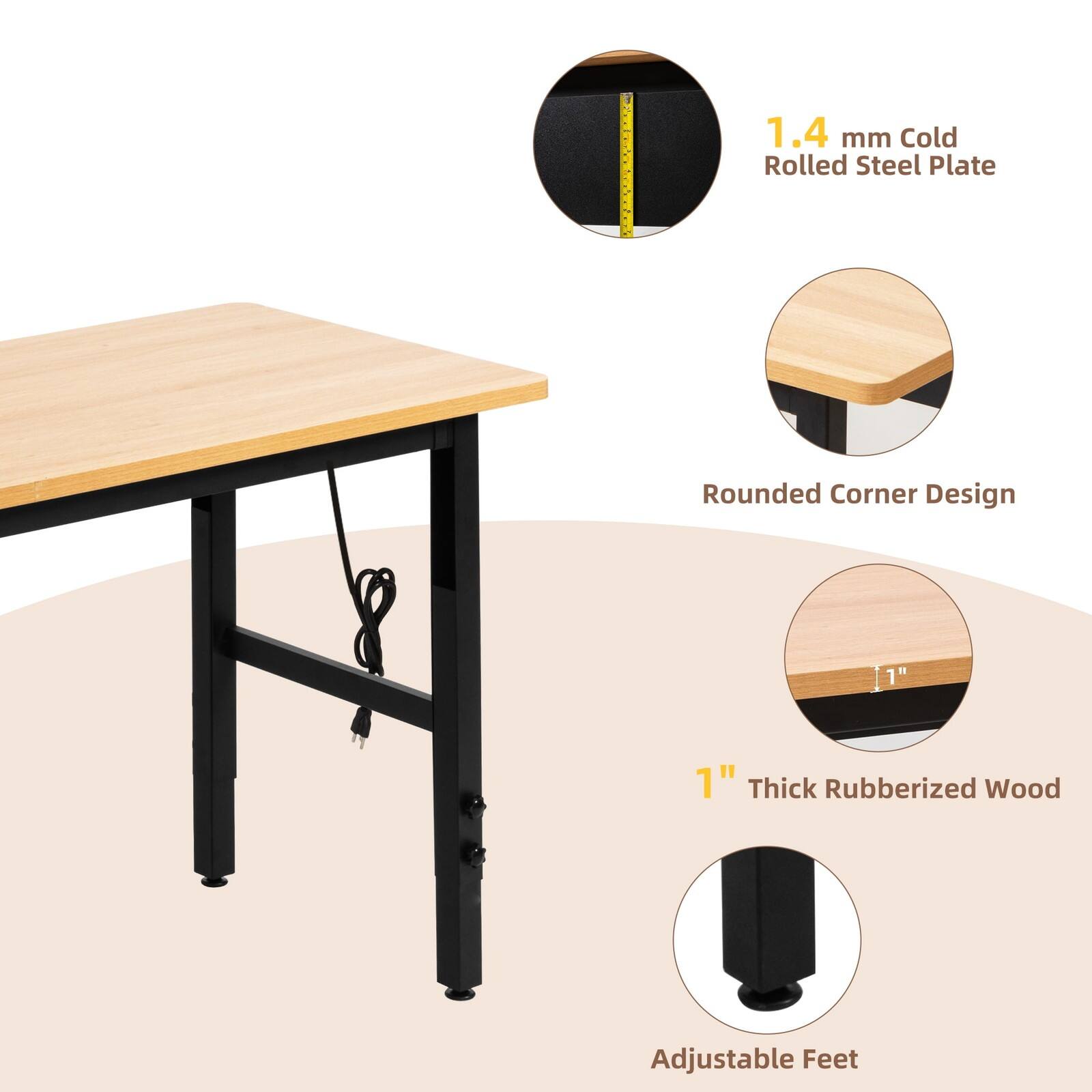 1.4 mm Cold Rolled Steel Plate  
Rounded Corner Design  
1" Thick Rubberized Wood  
Adjustable Feet